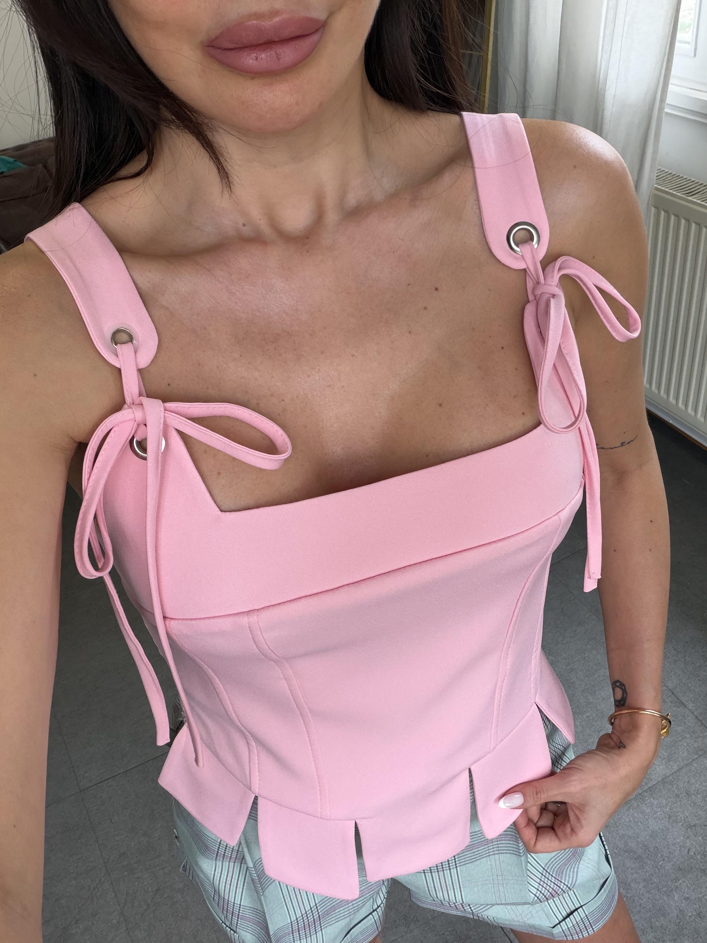 Pembe Atlas Korse Bluz