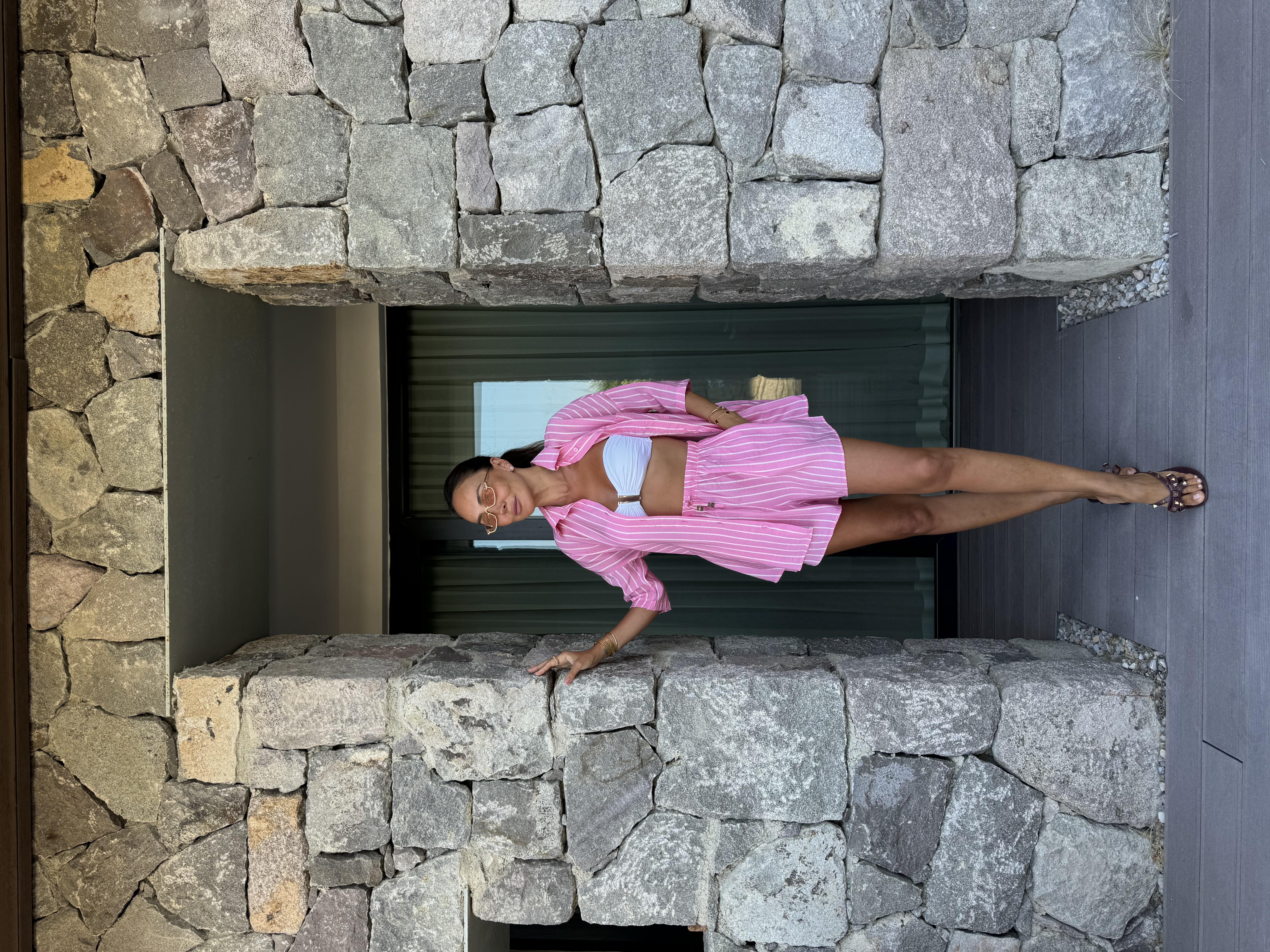 Pembe Çizgili Gömlek Takım