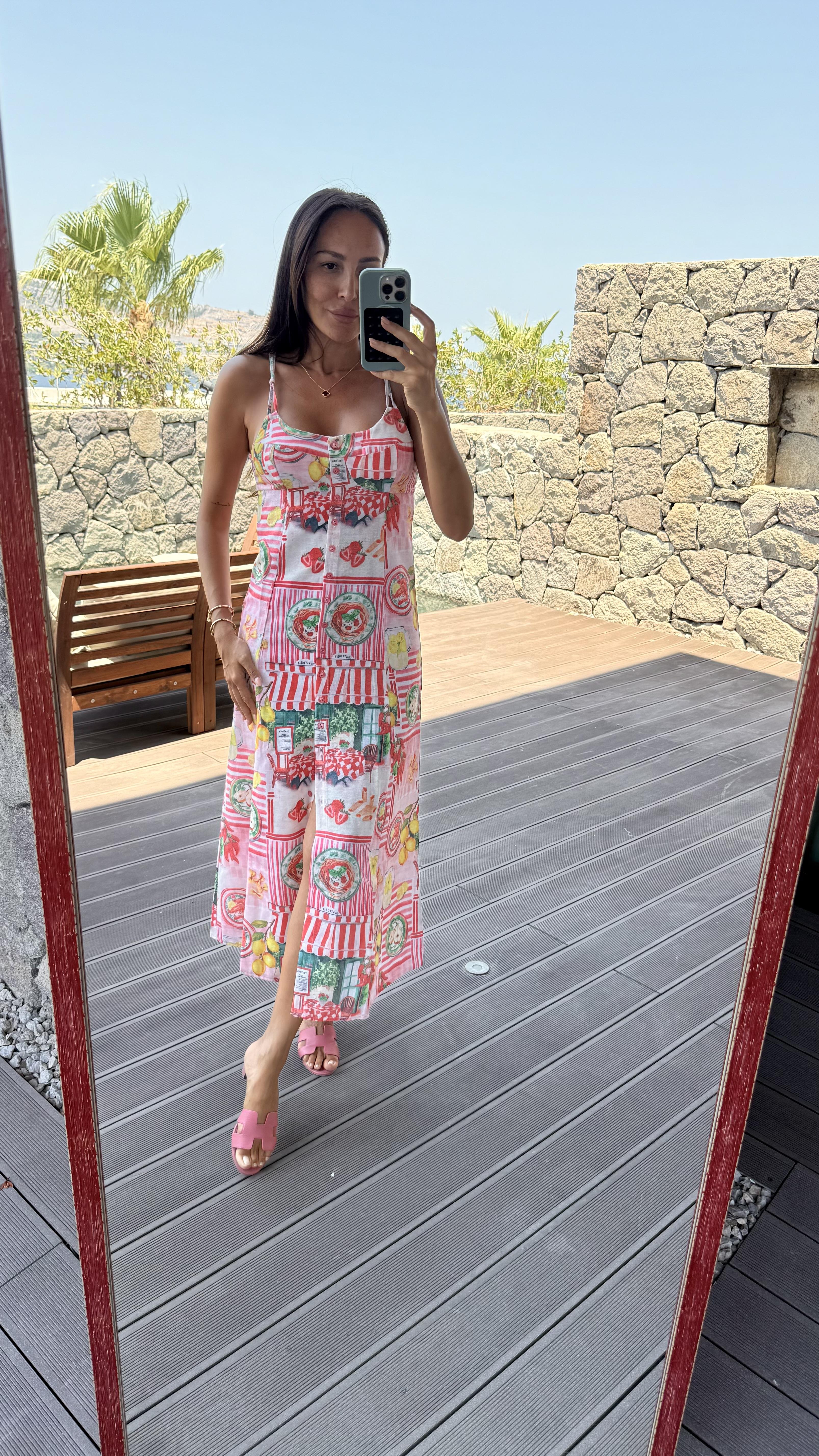 Pembe Düğmeli Cuplu Elbise