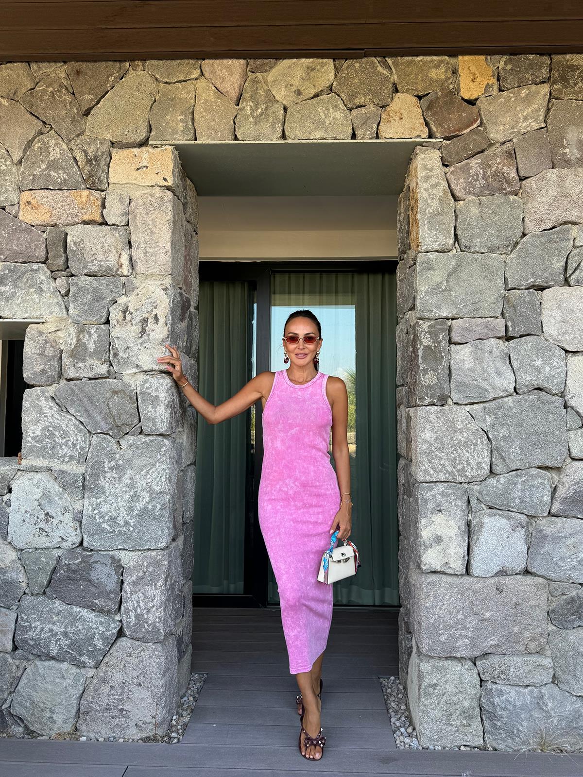 Pembe Sıfır Kol Yıkamalı Elbise