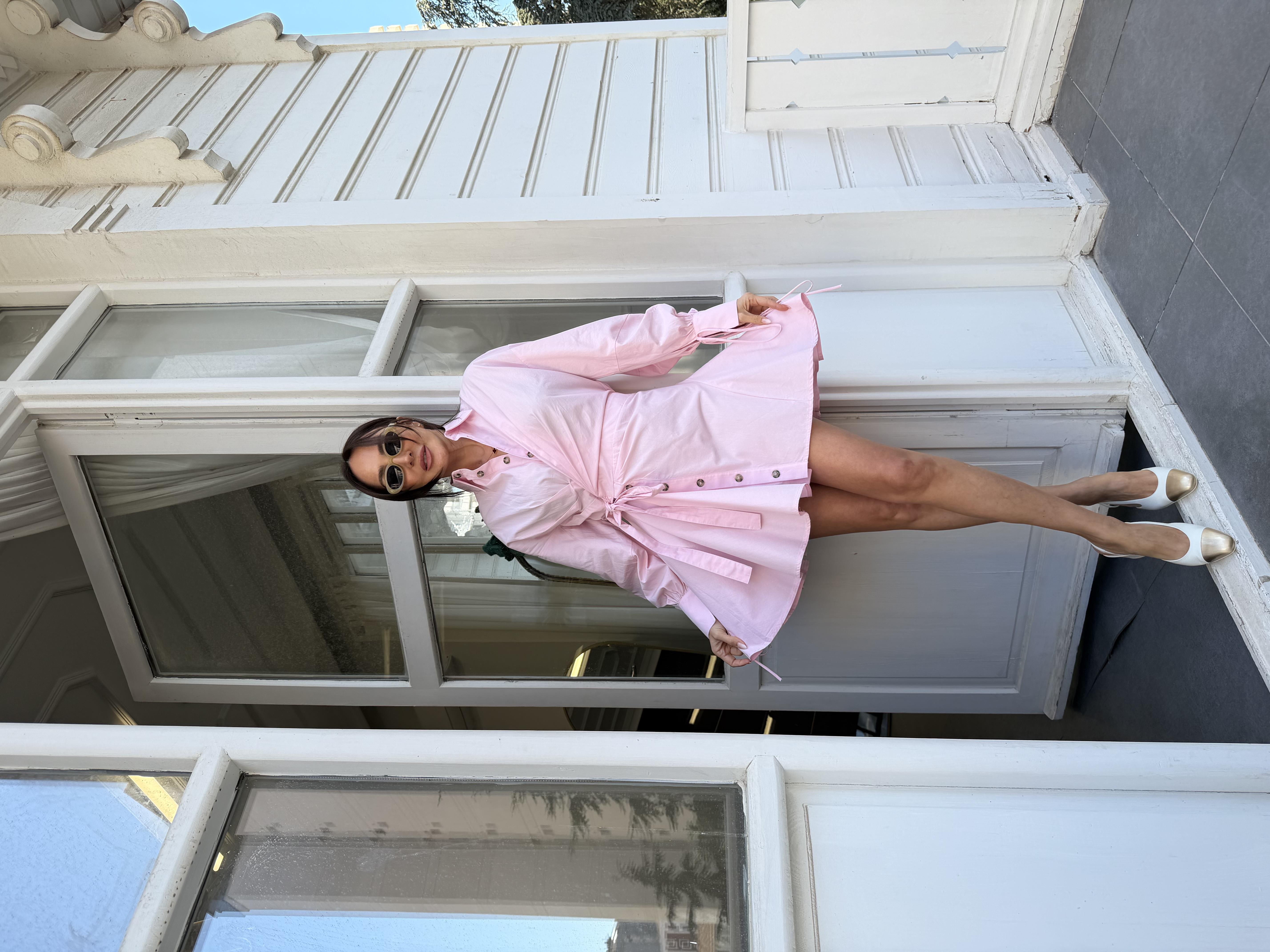 Pembe Tasarım Mini Elbise