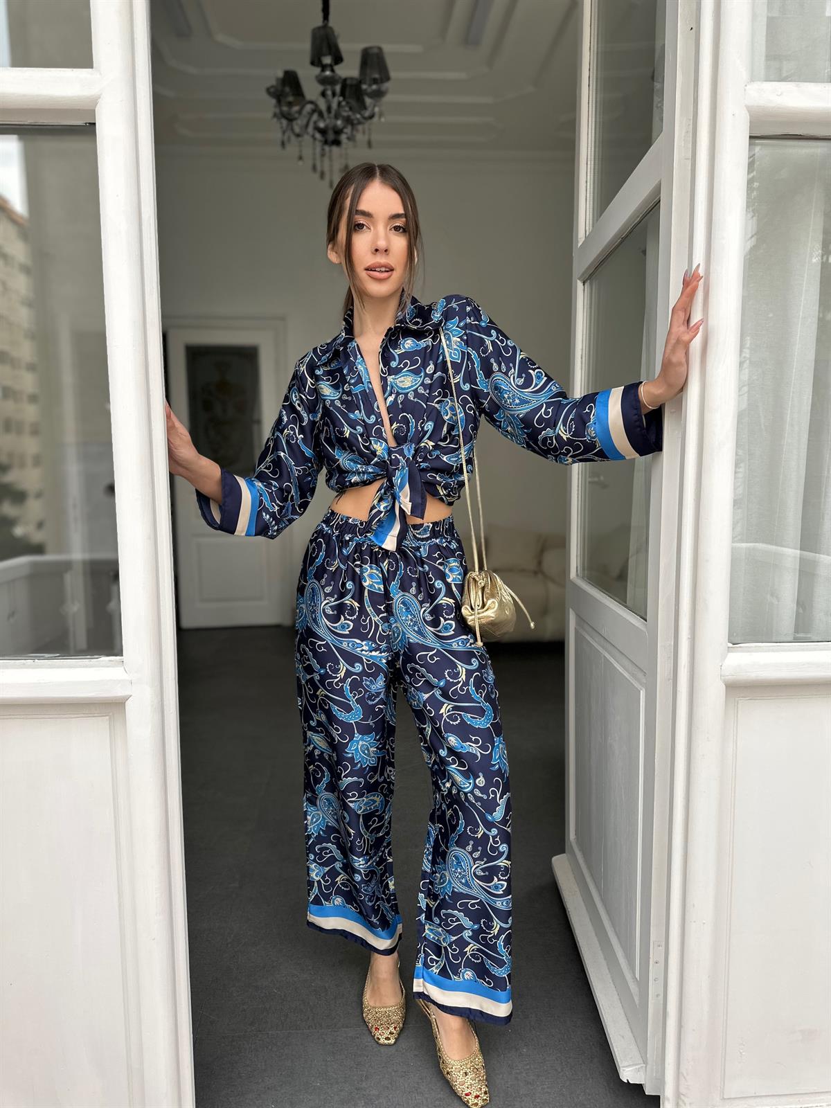 Şal Desenli Saten Takım