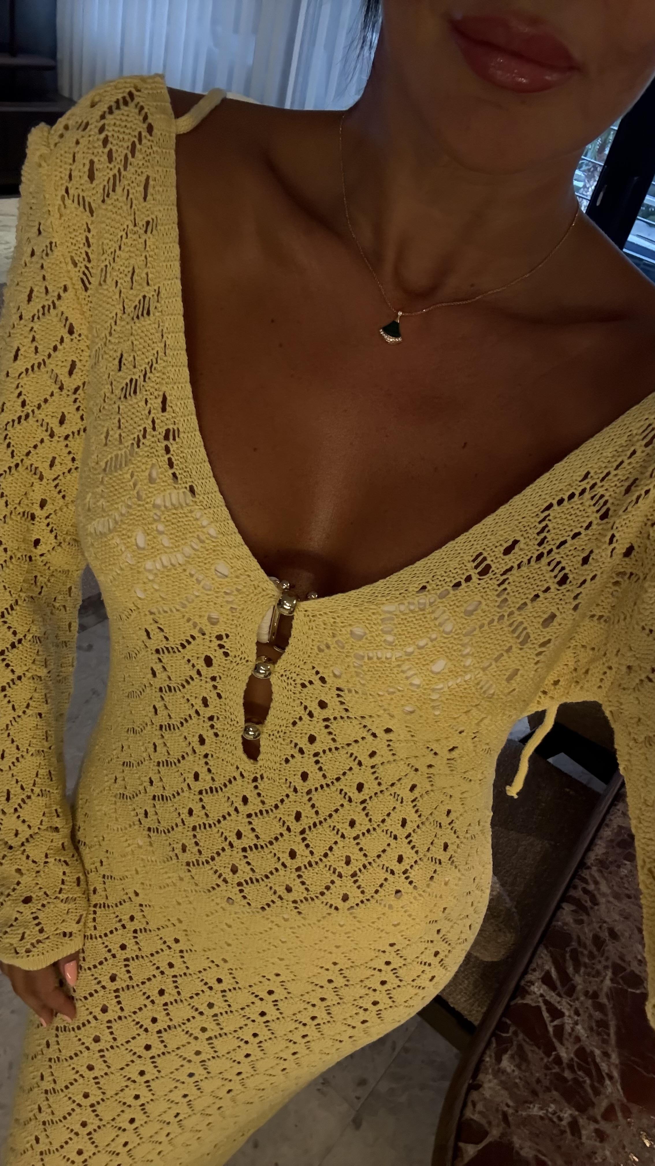 Sarı Önden Düğmeli Triko Elbise