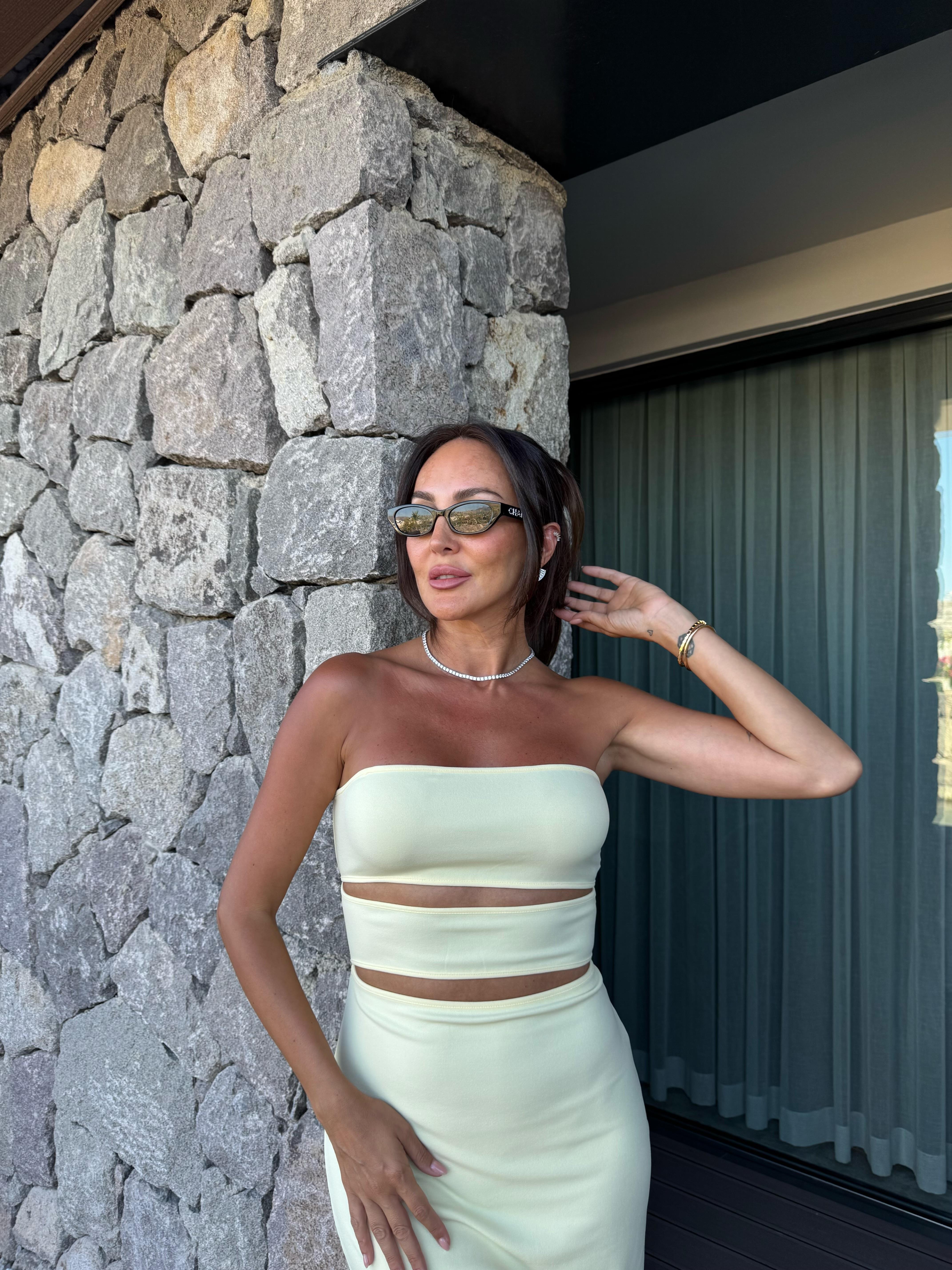 Sarı Pencere Tasarımlı Kadın Elbise