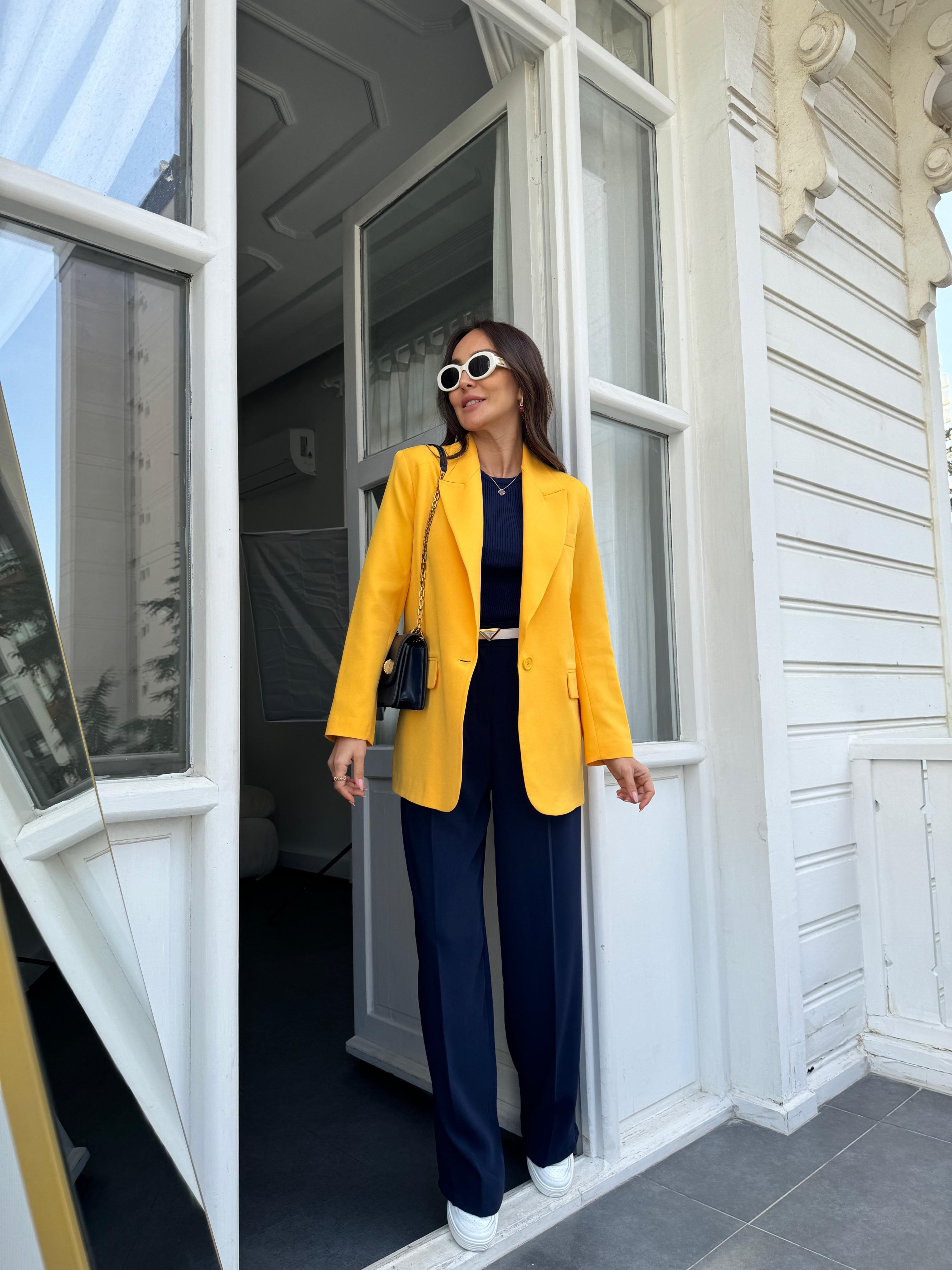 Sarı Tek Düğme Blazer Ceket