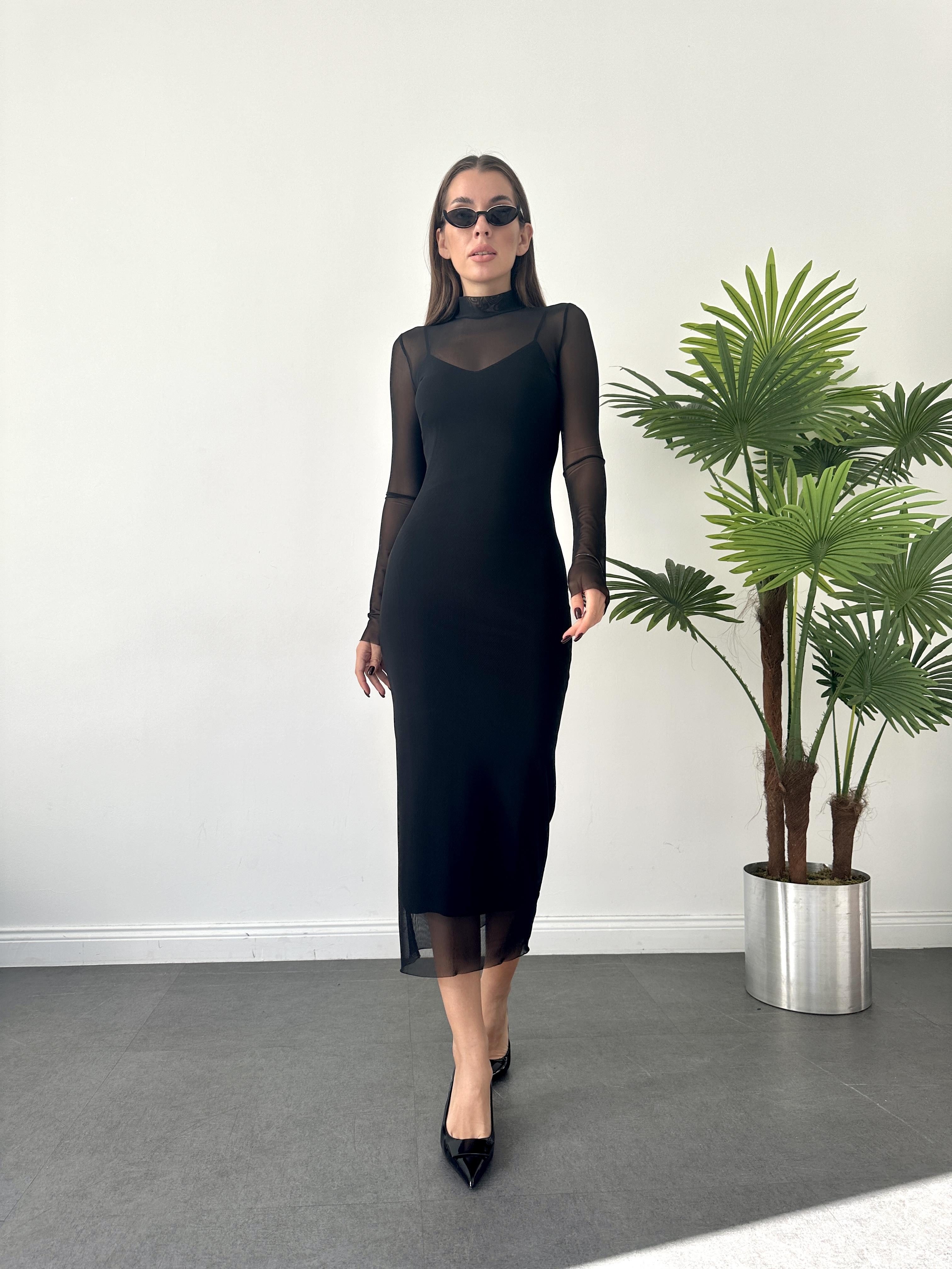 Siyah Astarlı Tül Elbise