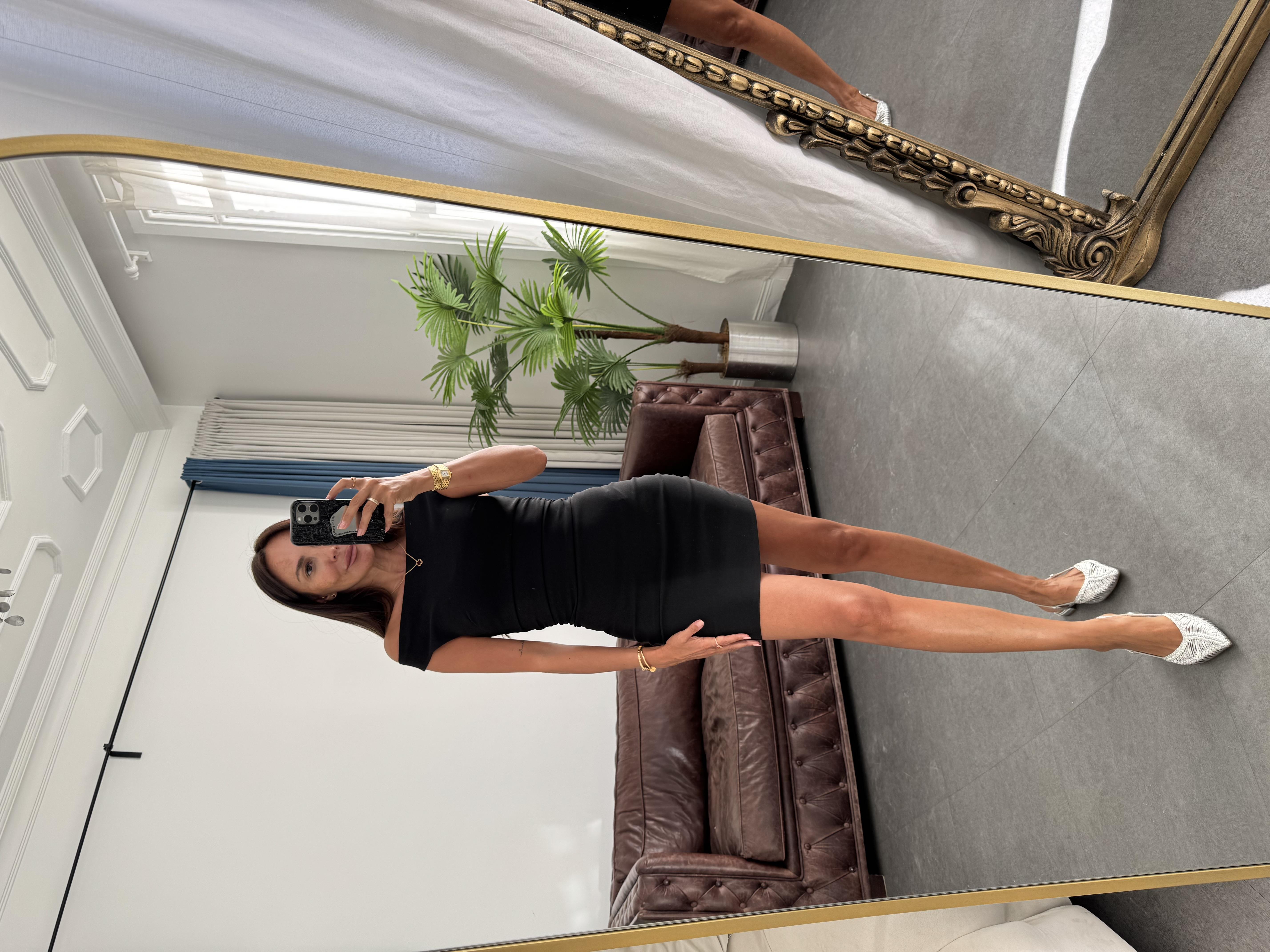 Siyah Bardot Mini Elbise