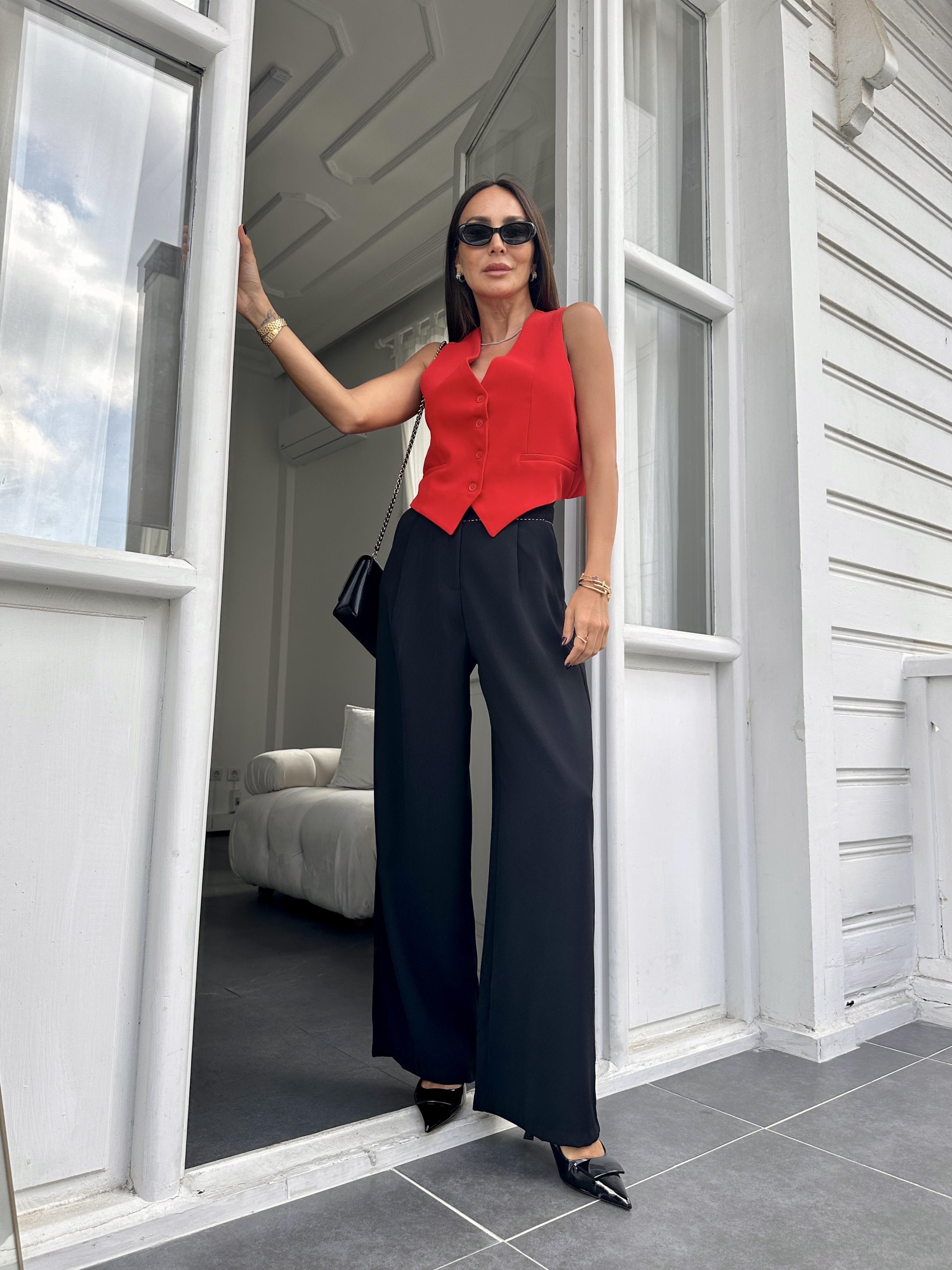 Siyah Beli Dikişli Bol Pantolon