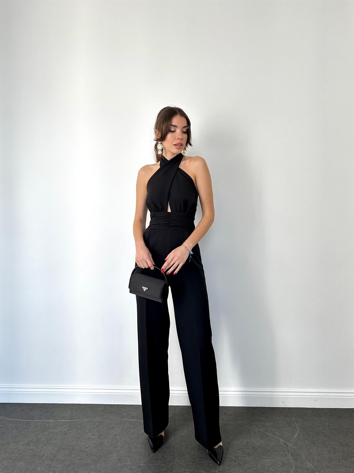 Siyah  Boyundan Bağlamalı Uzun Tulum