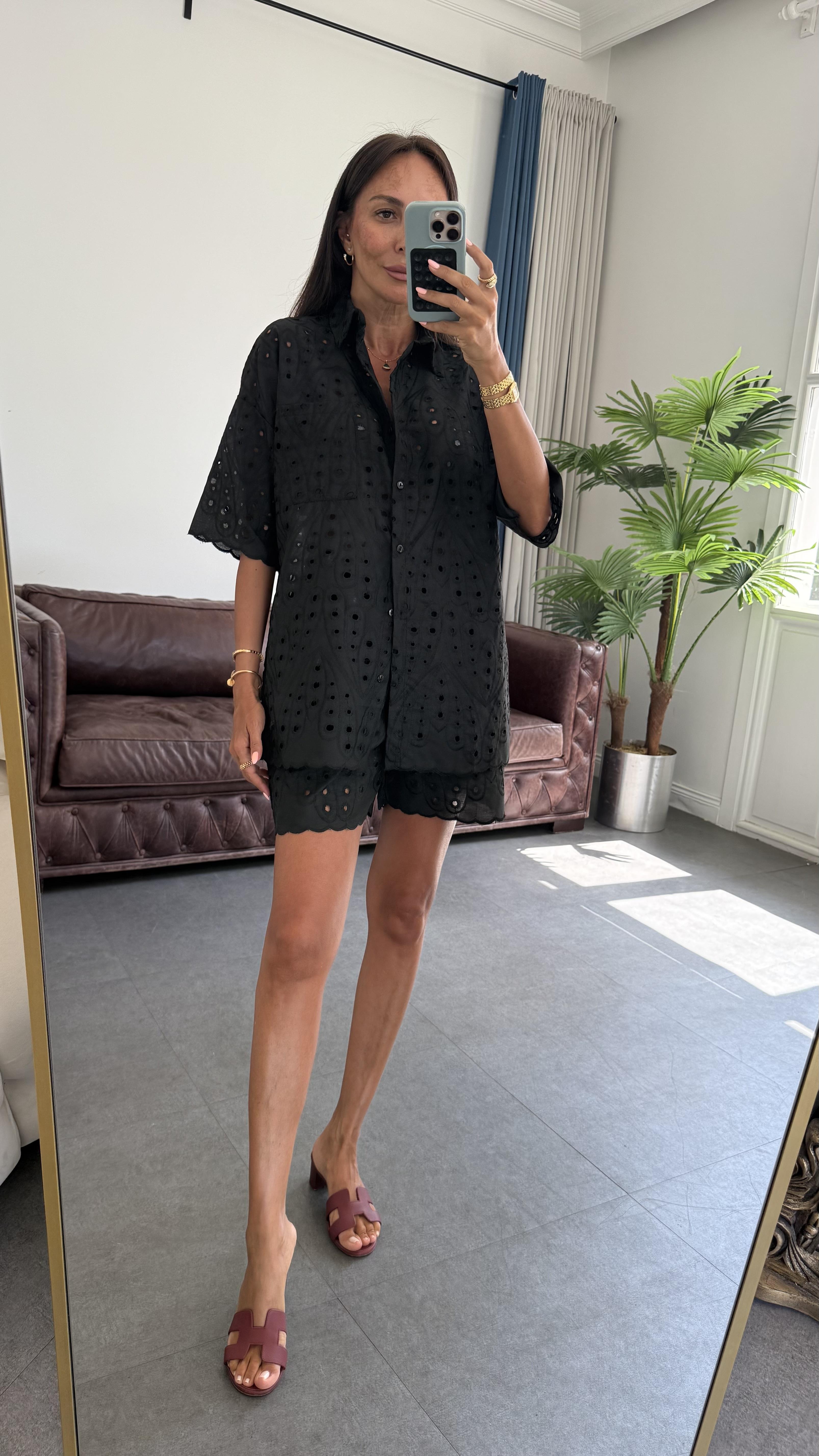 Siyah Brode Şortlu Takım