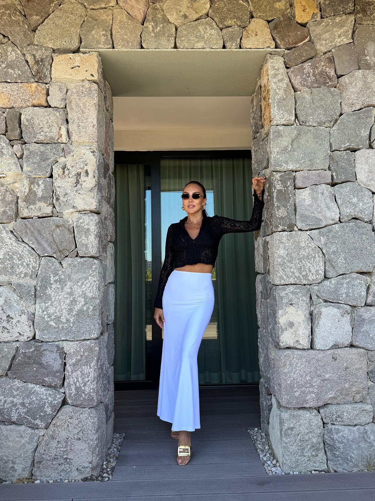 Siyah Dantel Fermuarlı Bluz