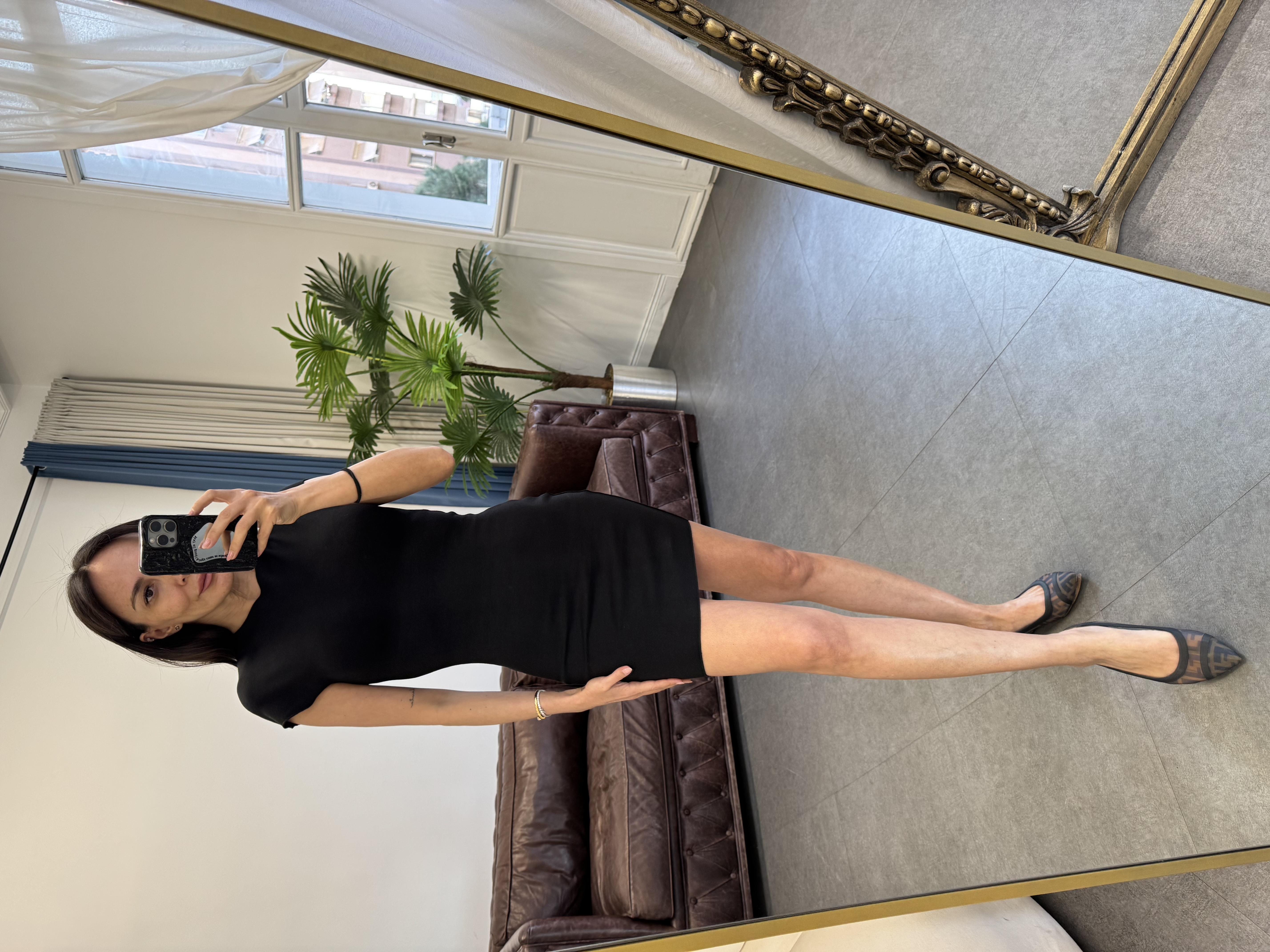 Siyah Dik Yaka Streç Mini Elbise