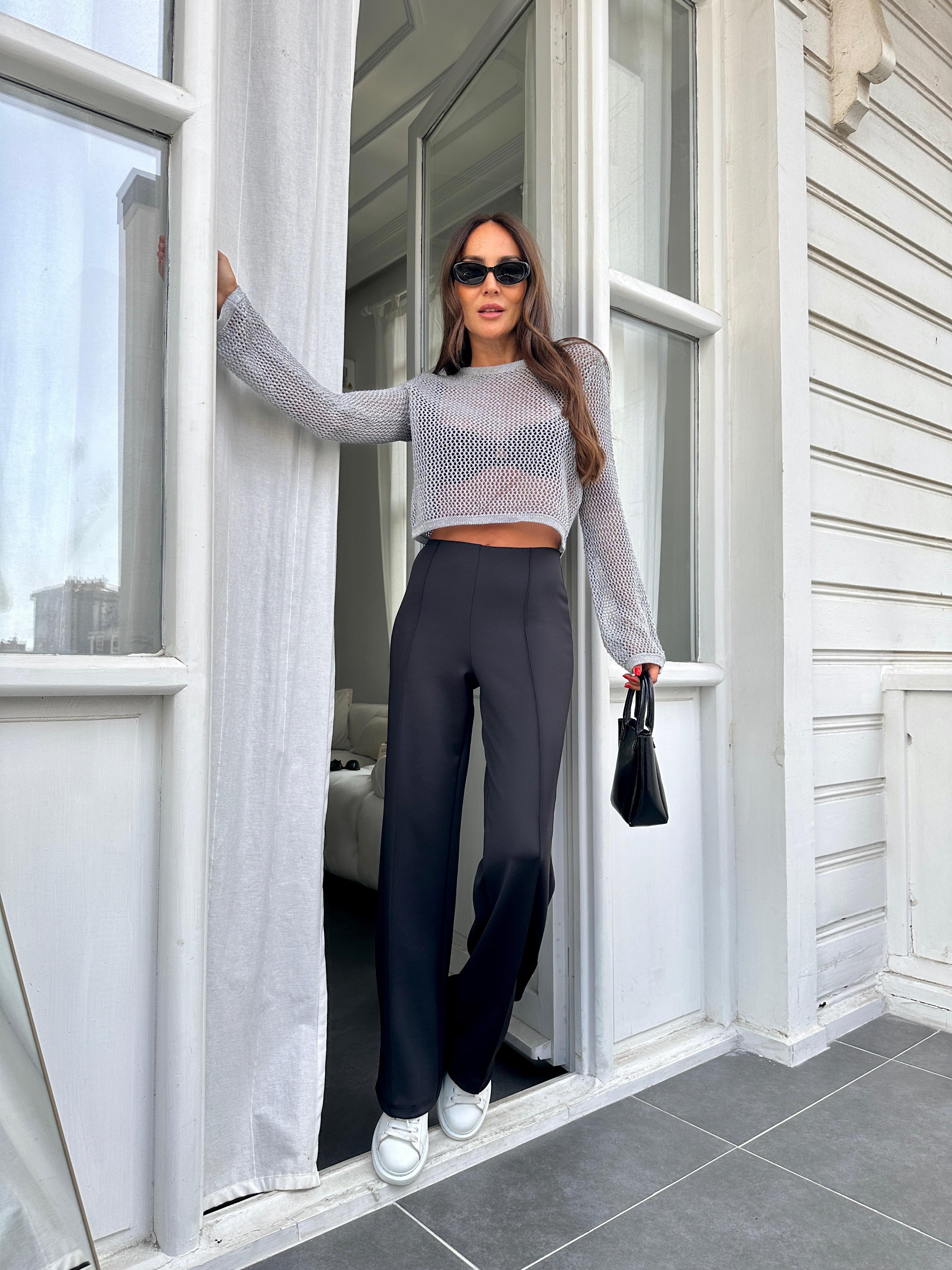 Siyah Dikişli Scuba Pantolon