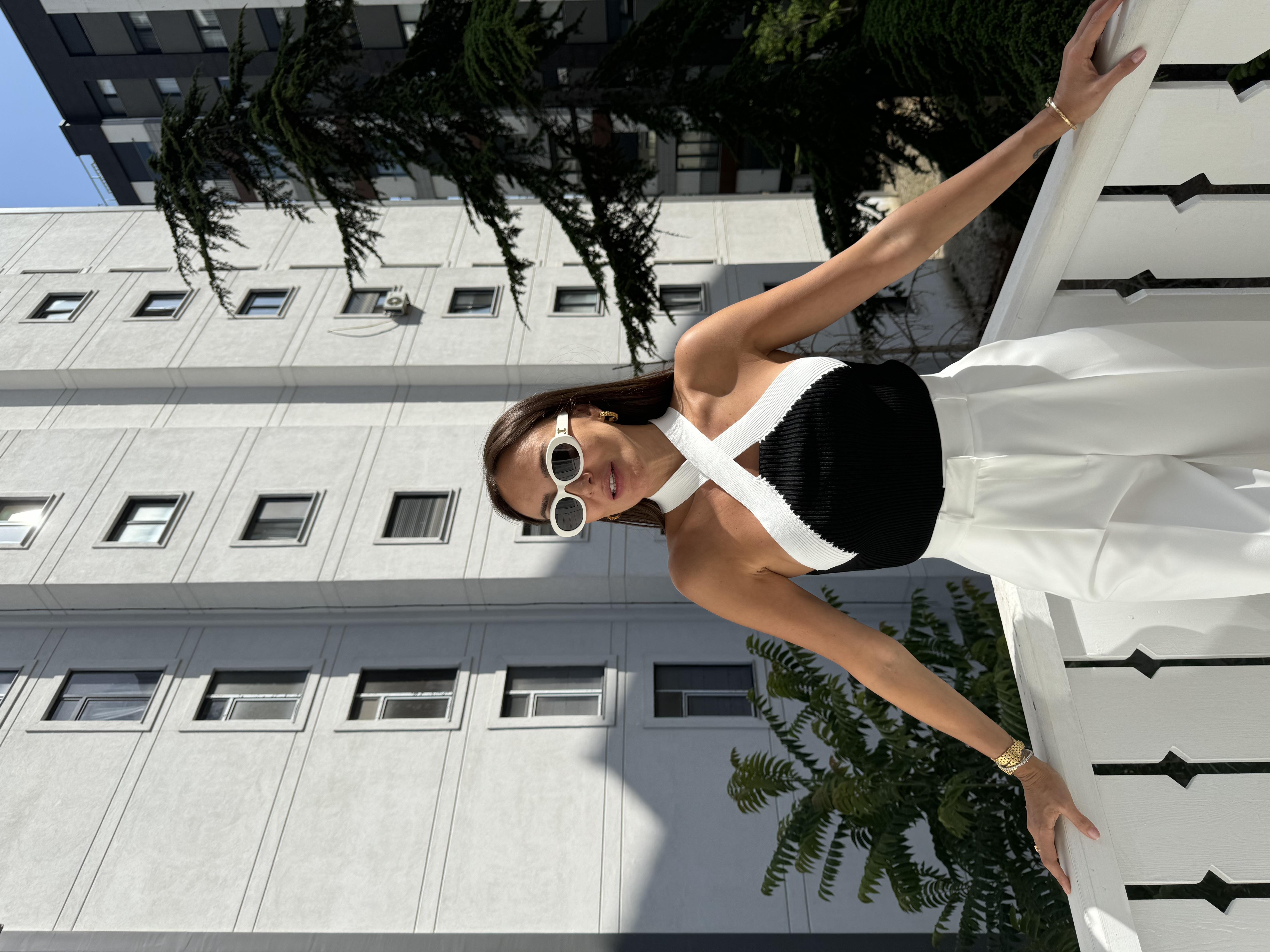 Siyah Fiitilli Çapraz Yaka Bluz