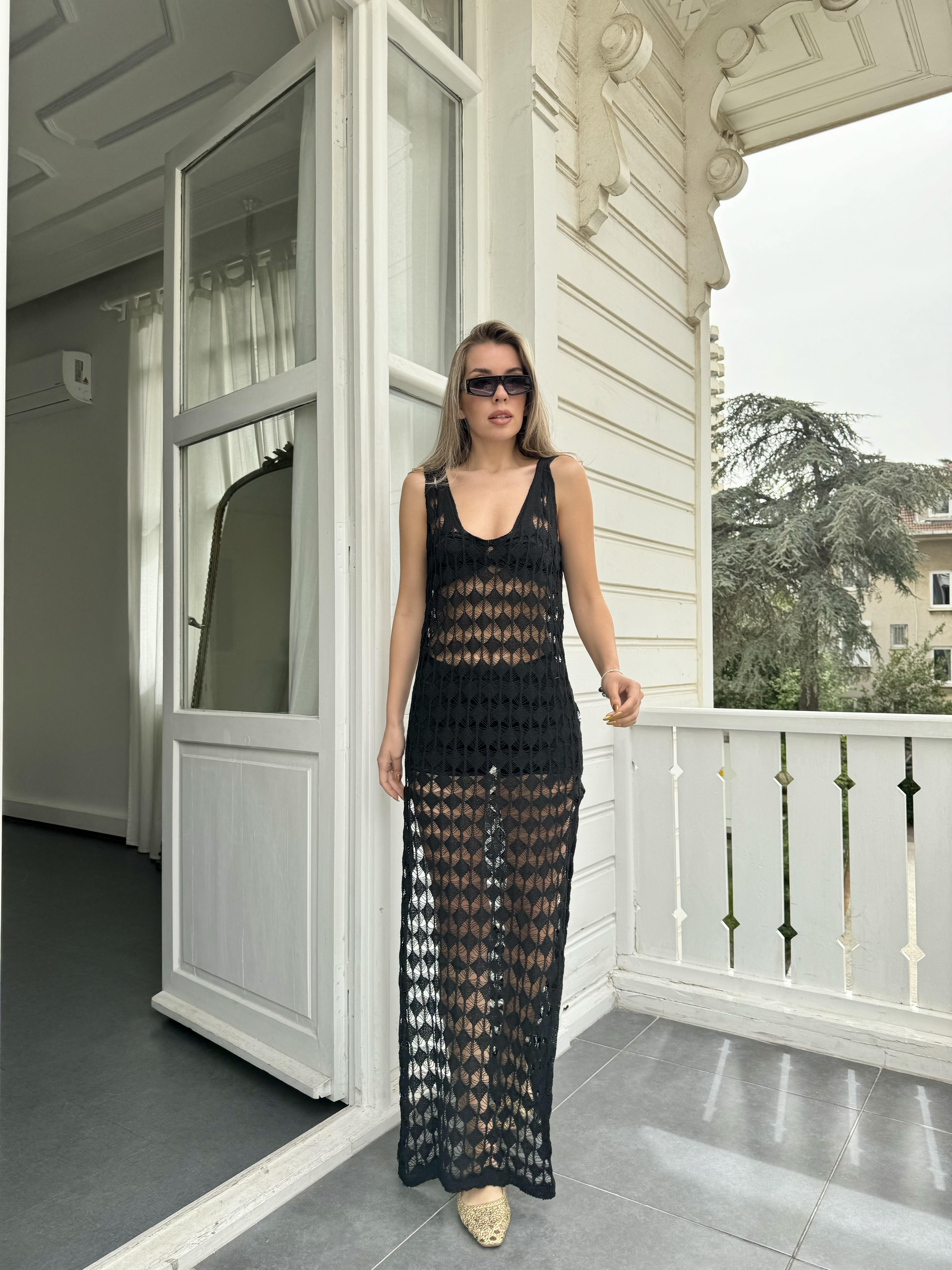 Siyah File Plaj Elbisesi