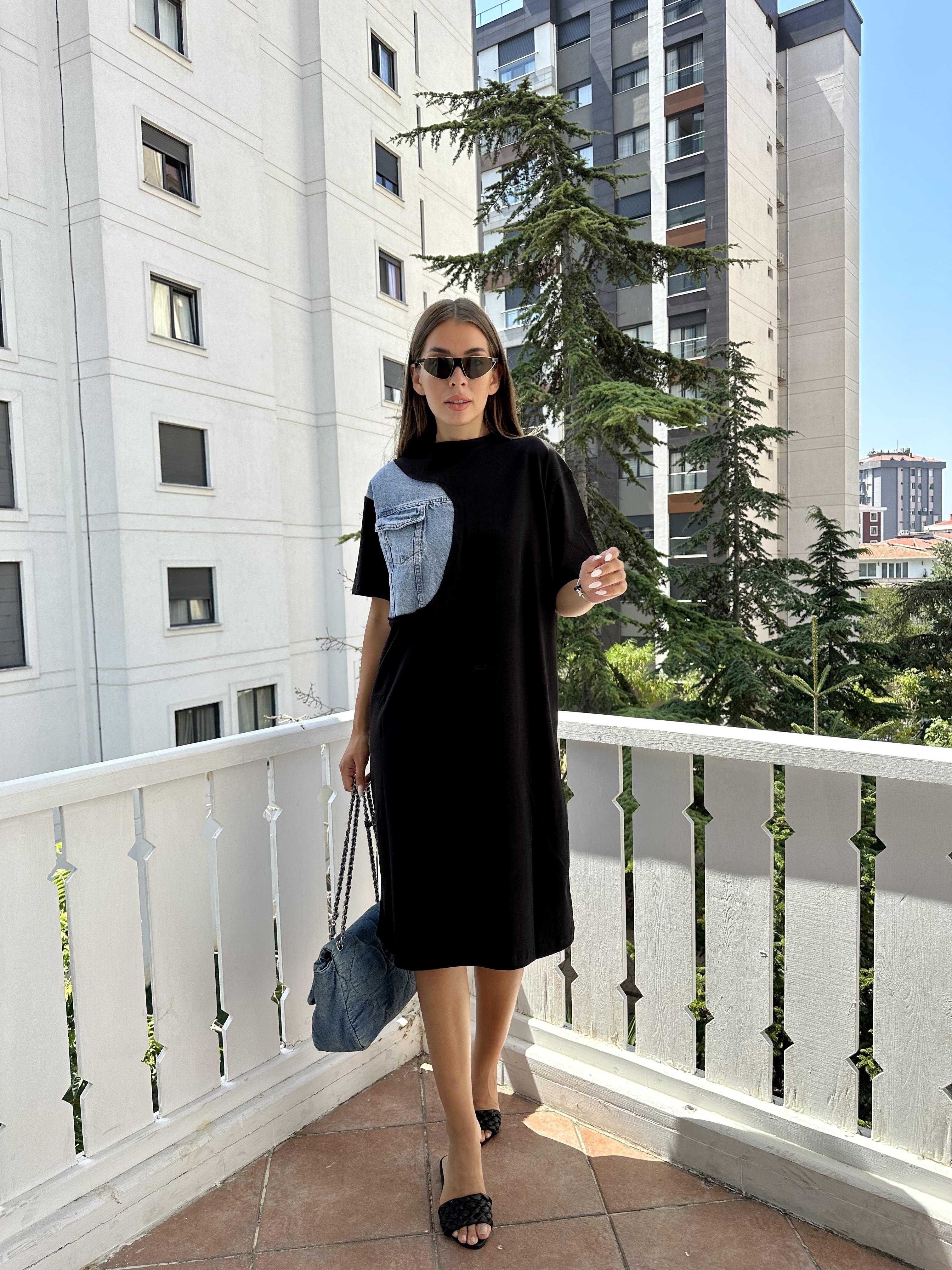 Siyah  Garnili Elbise