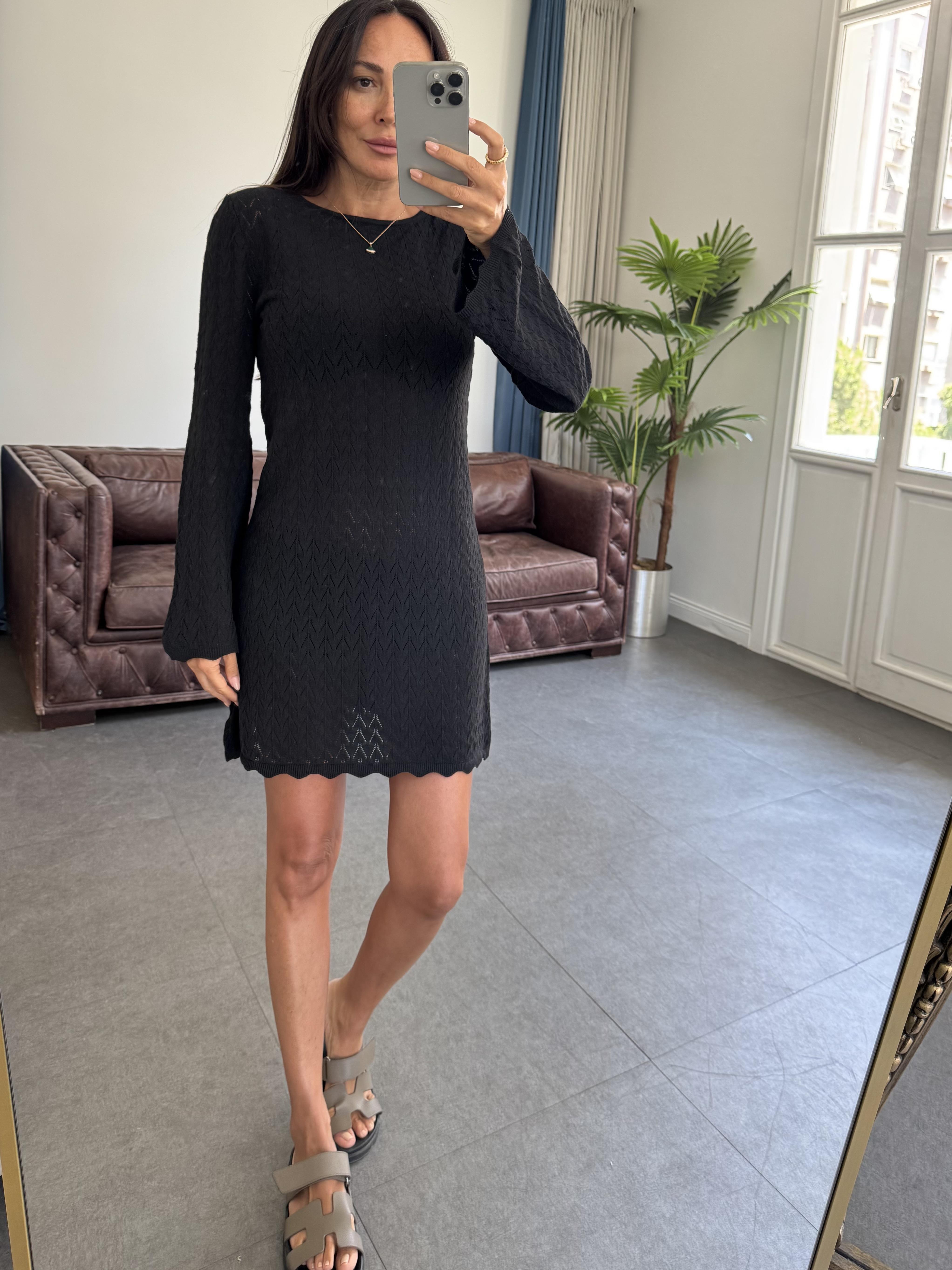 Siyah Mini Örme Elbise