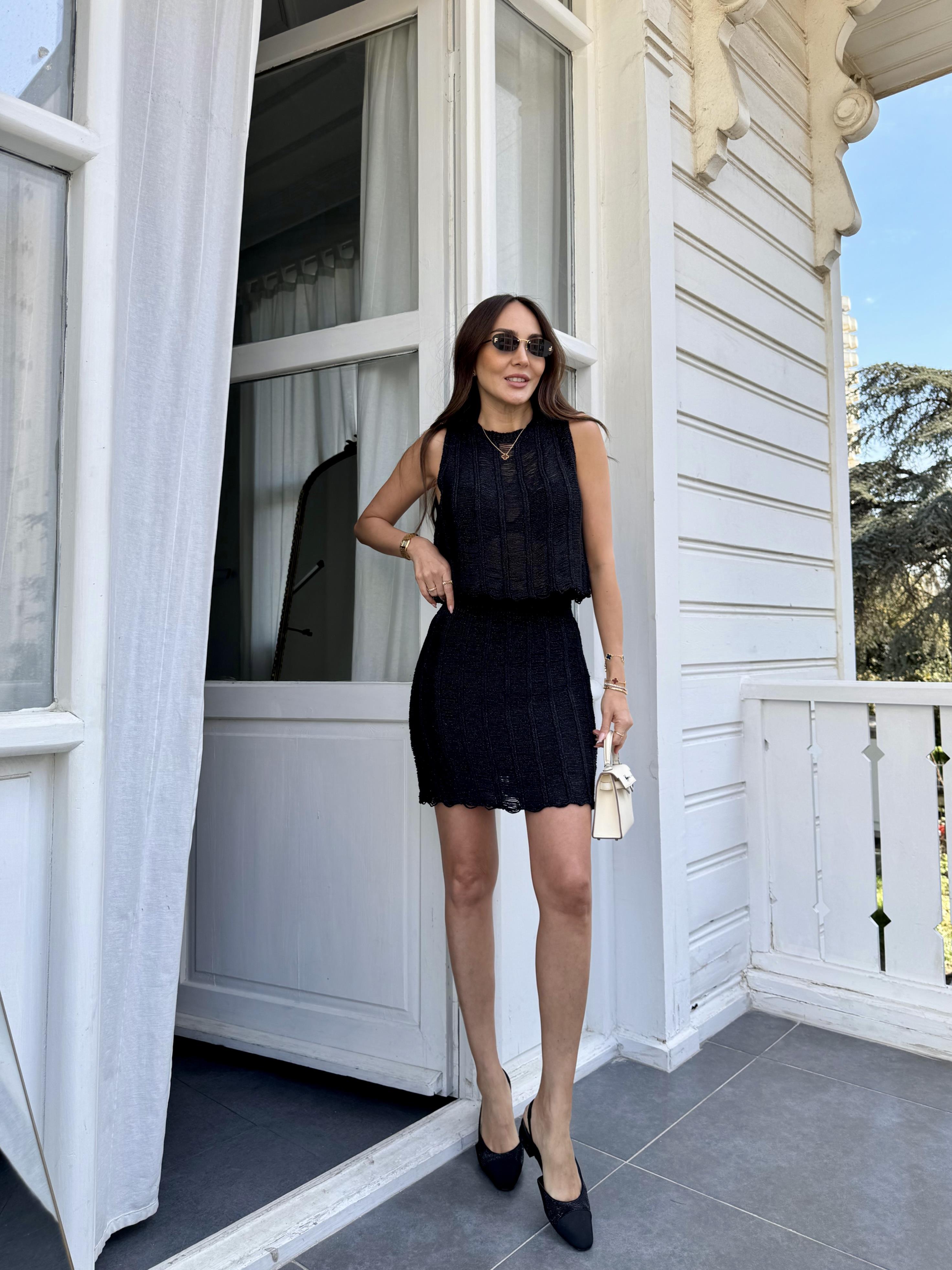 Siyah Simli Merserize Astarlı Etek