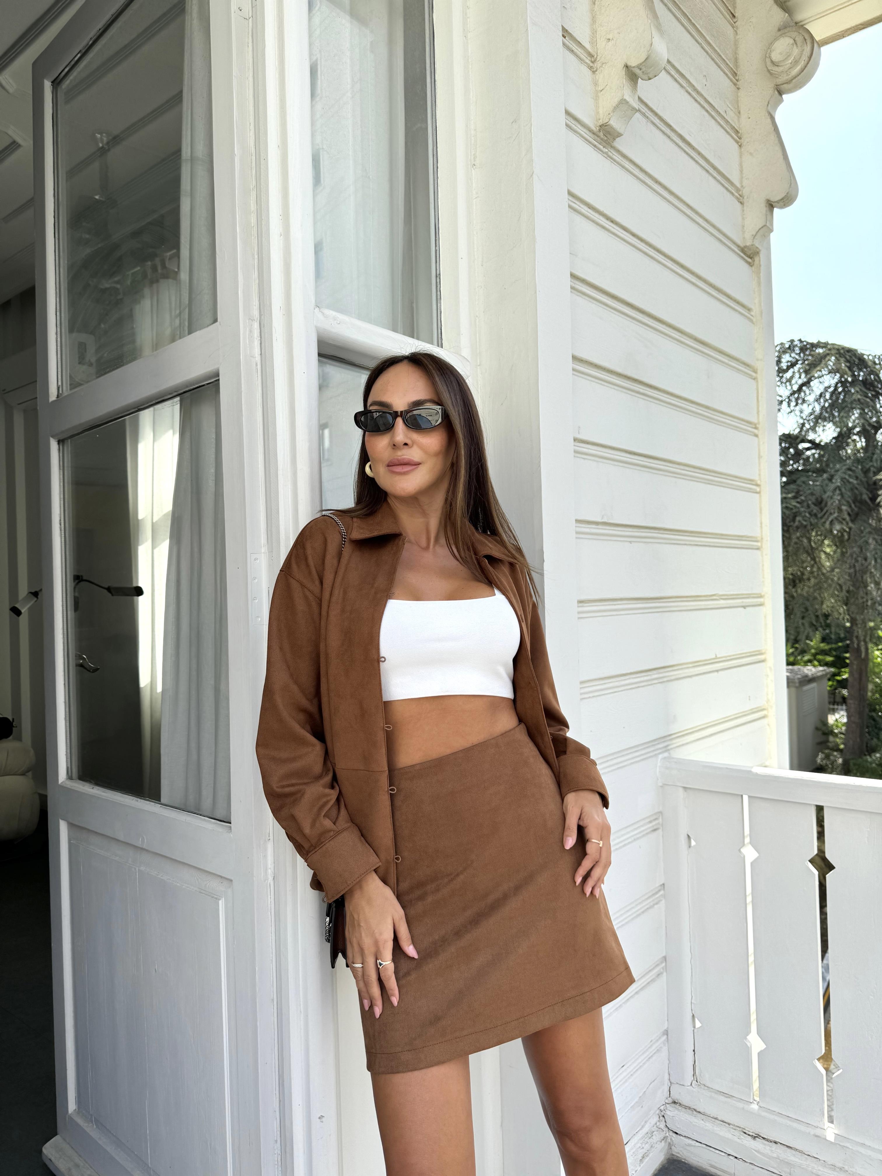 Taba Süet Mini Etek