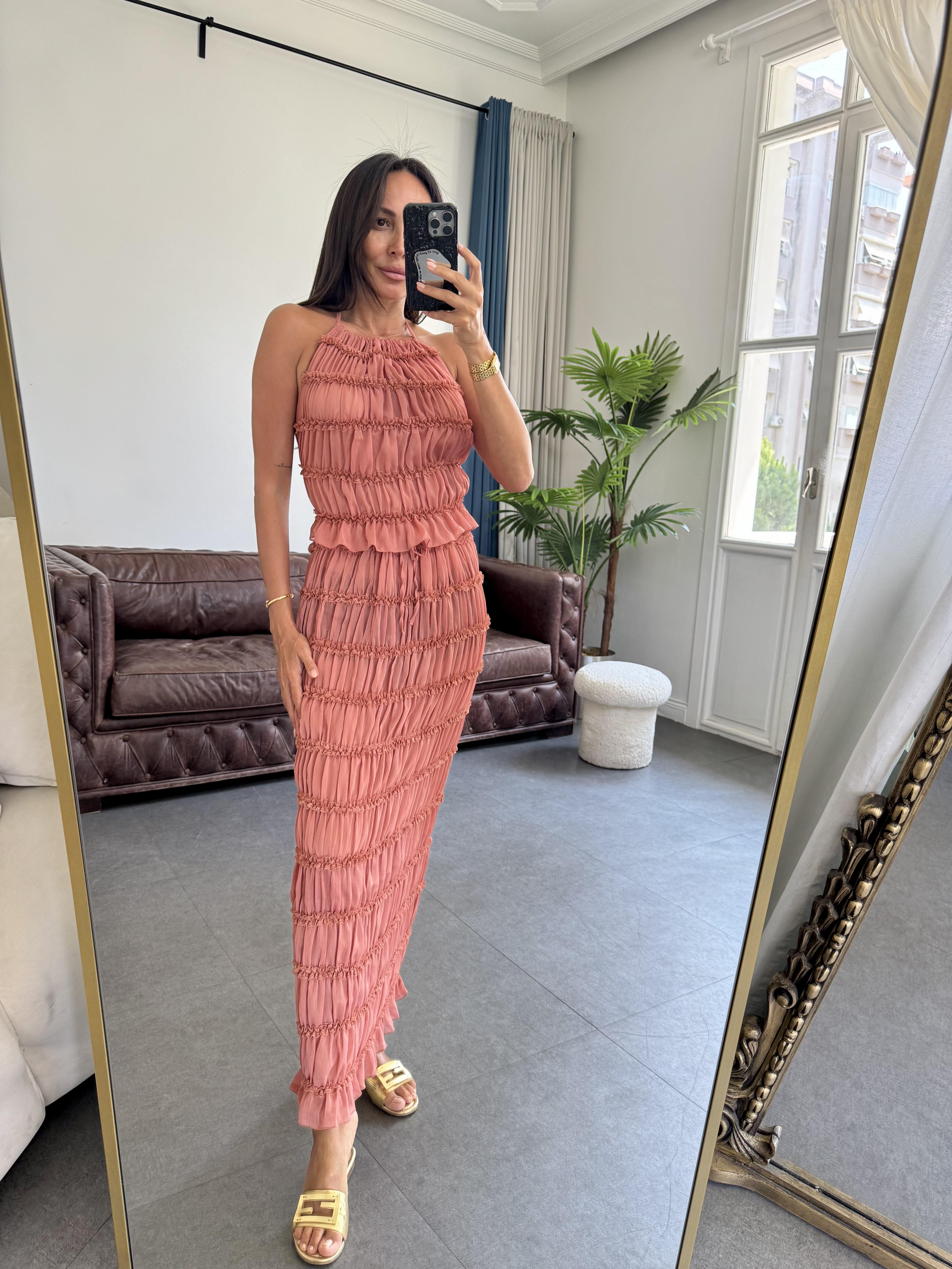 Tarçın Sofi Transparan Crop Etek Takım