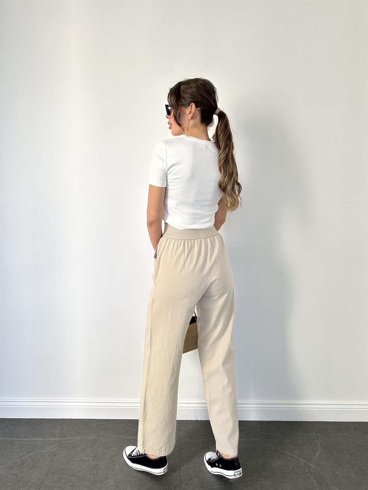 Taş Rengi Örgü Kemer Gabardin Pantolon · 6
