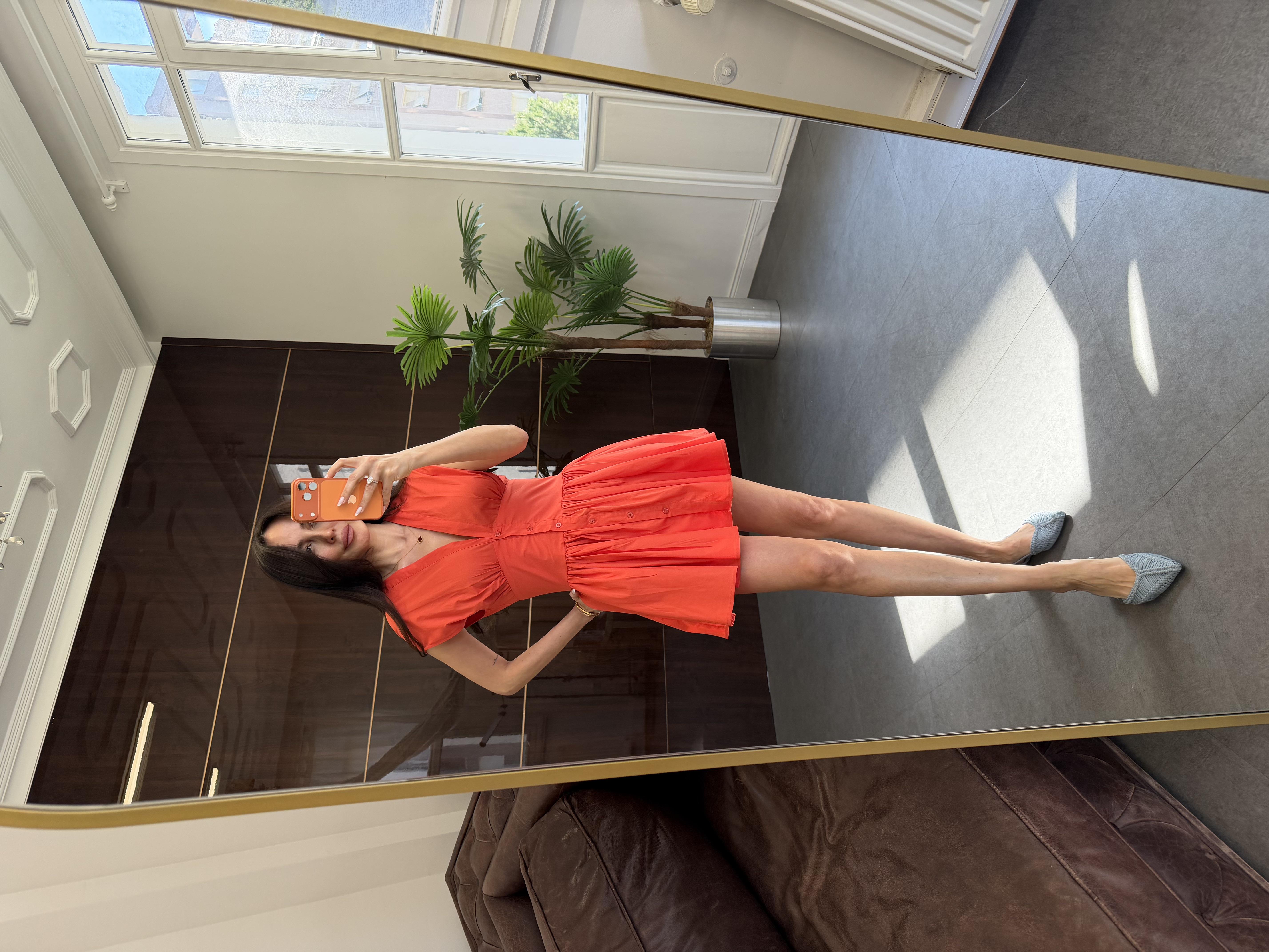 Turuncu Poplin Elbise