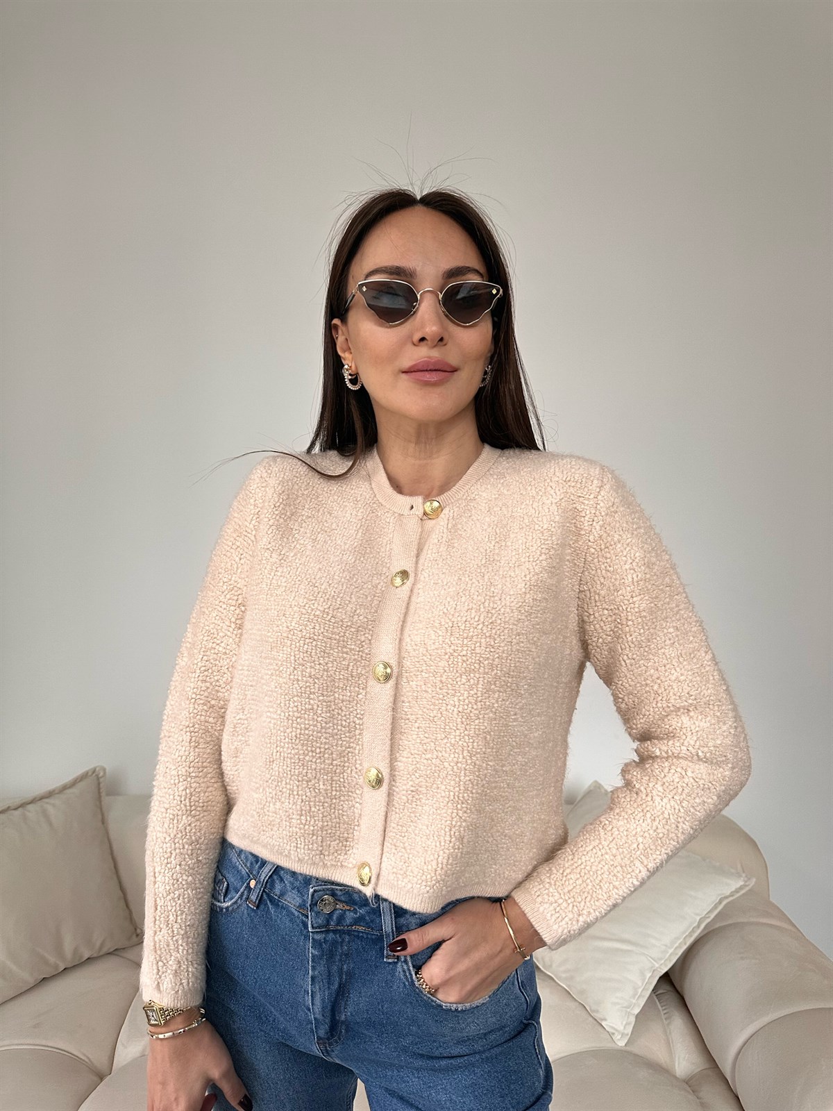 Vanilya Altın Renk Düğmeli Hırka