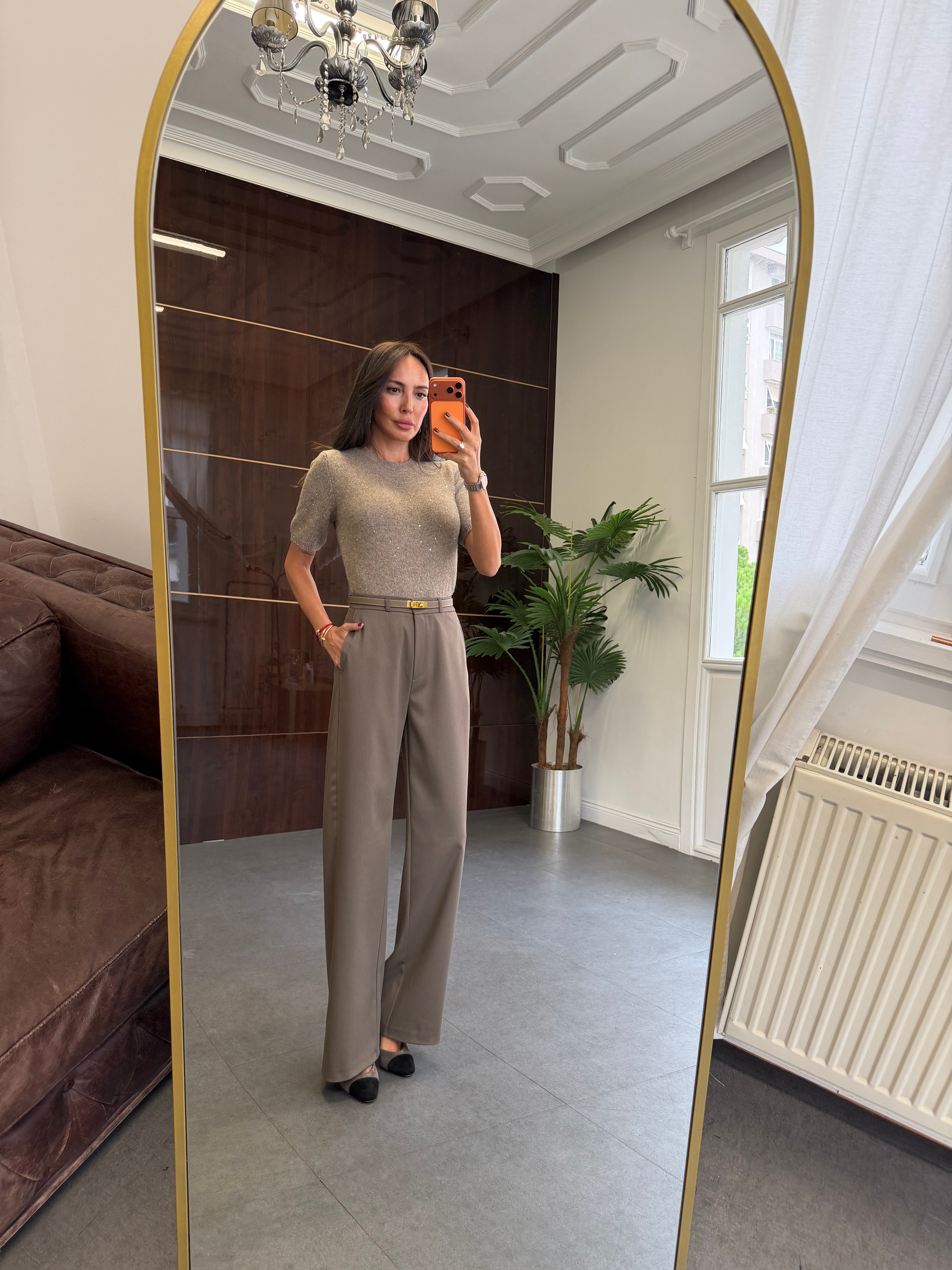 Vizon Kancalı Wide Leg Kumaş Pantolon