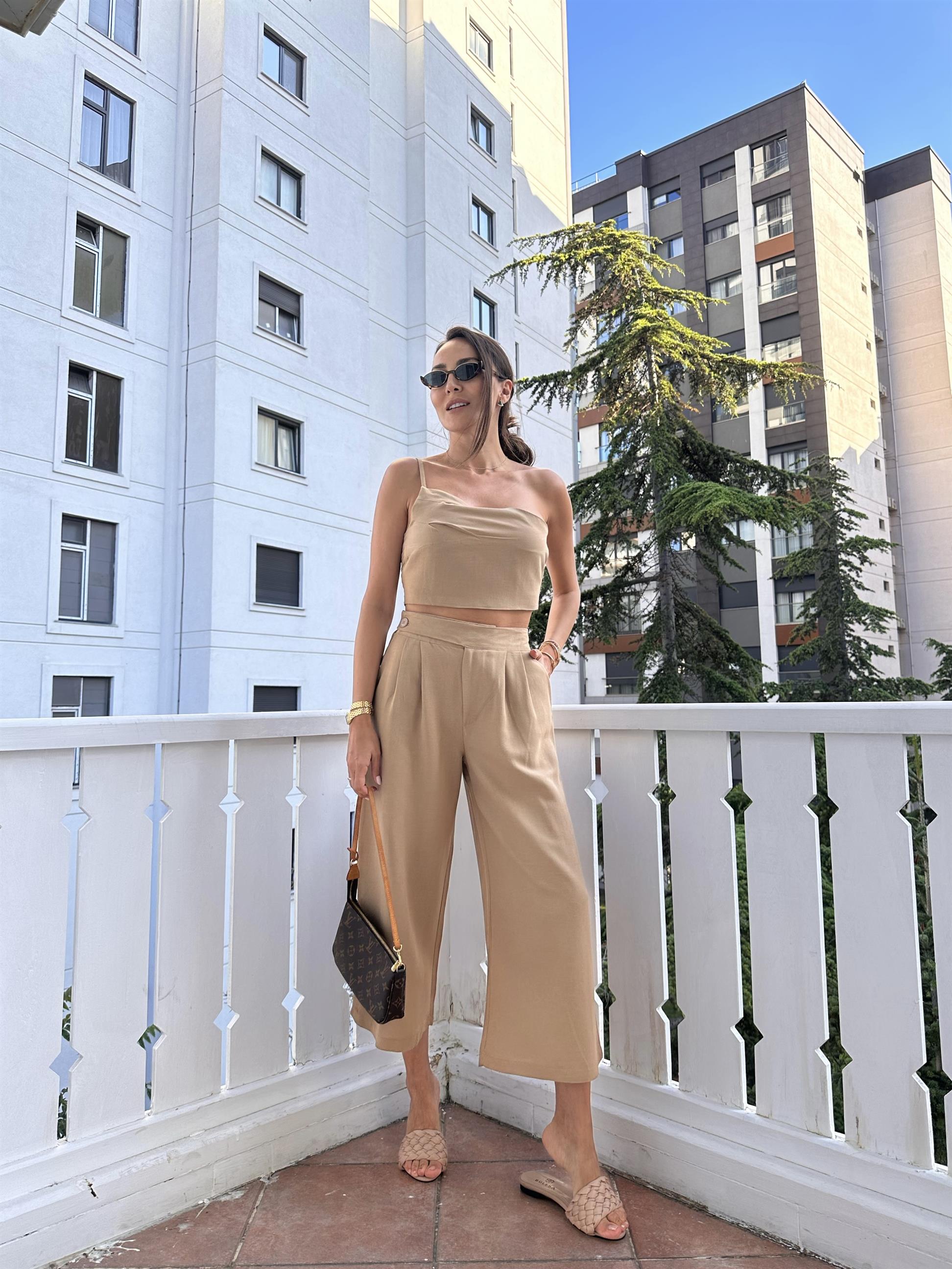 Vizon Keten Bluz Pantolon Takım