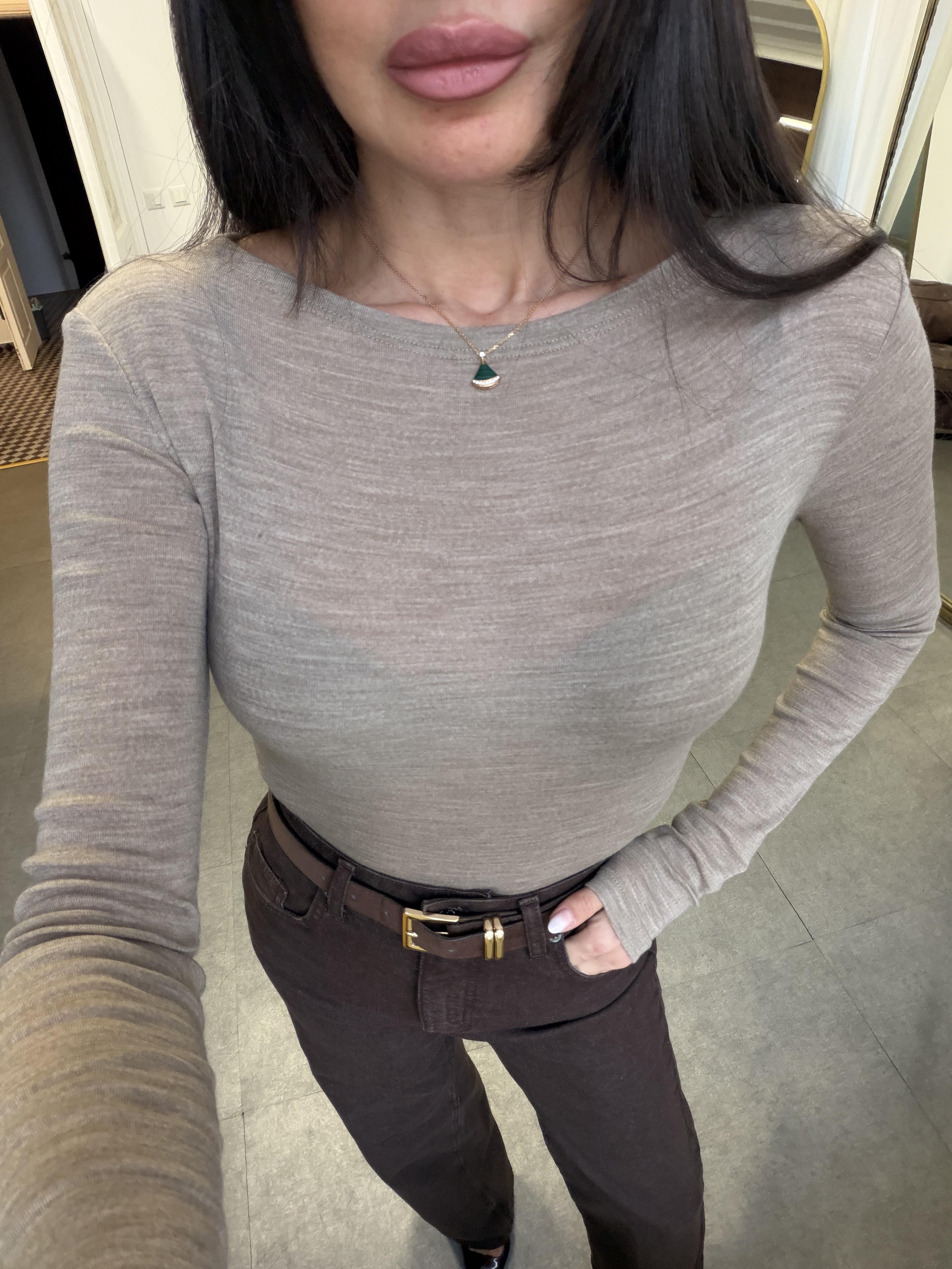 Vizon Melanj Kayık Yaka Yün Top