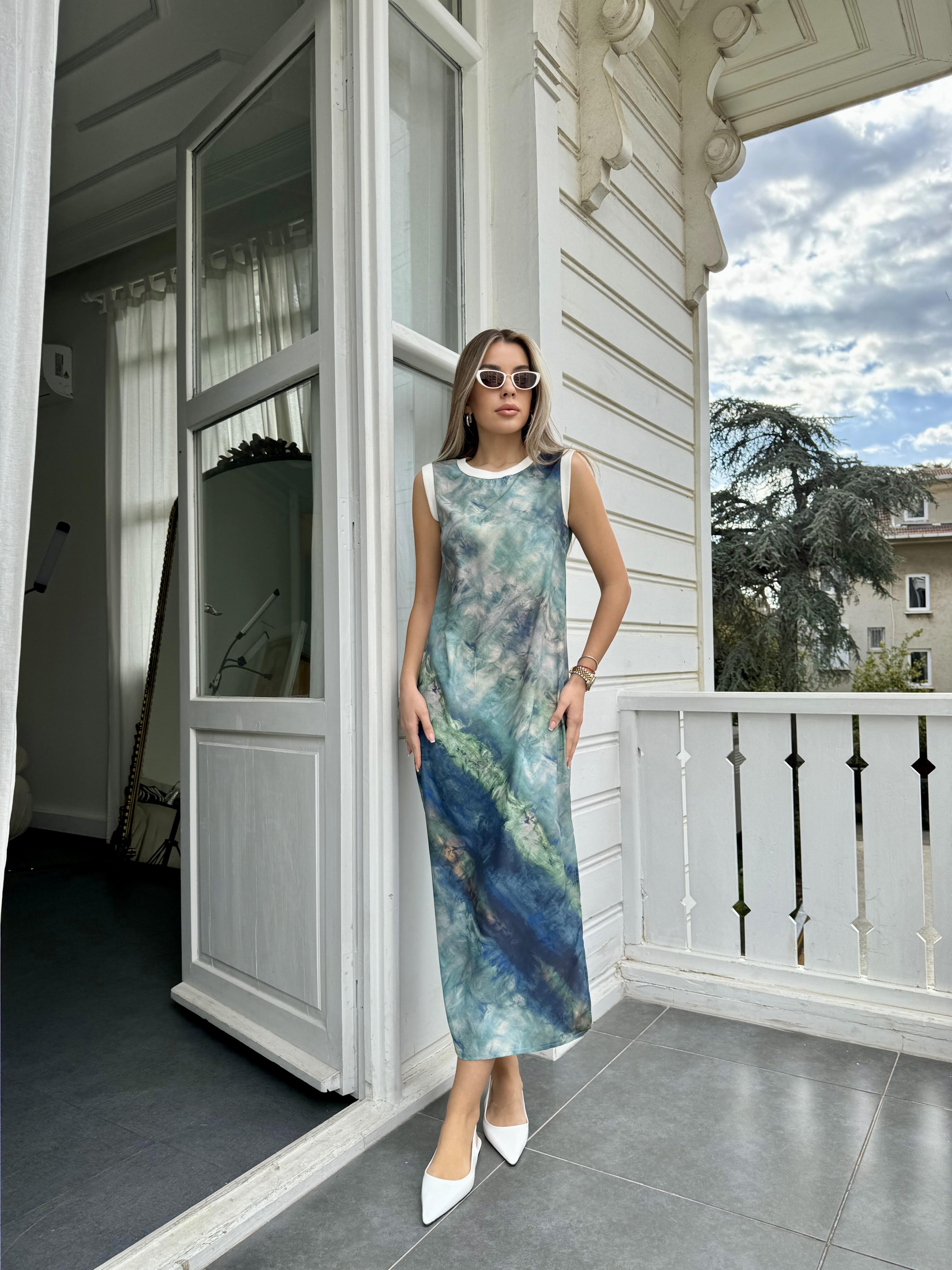 Yeşil Batik Desen Elbise