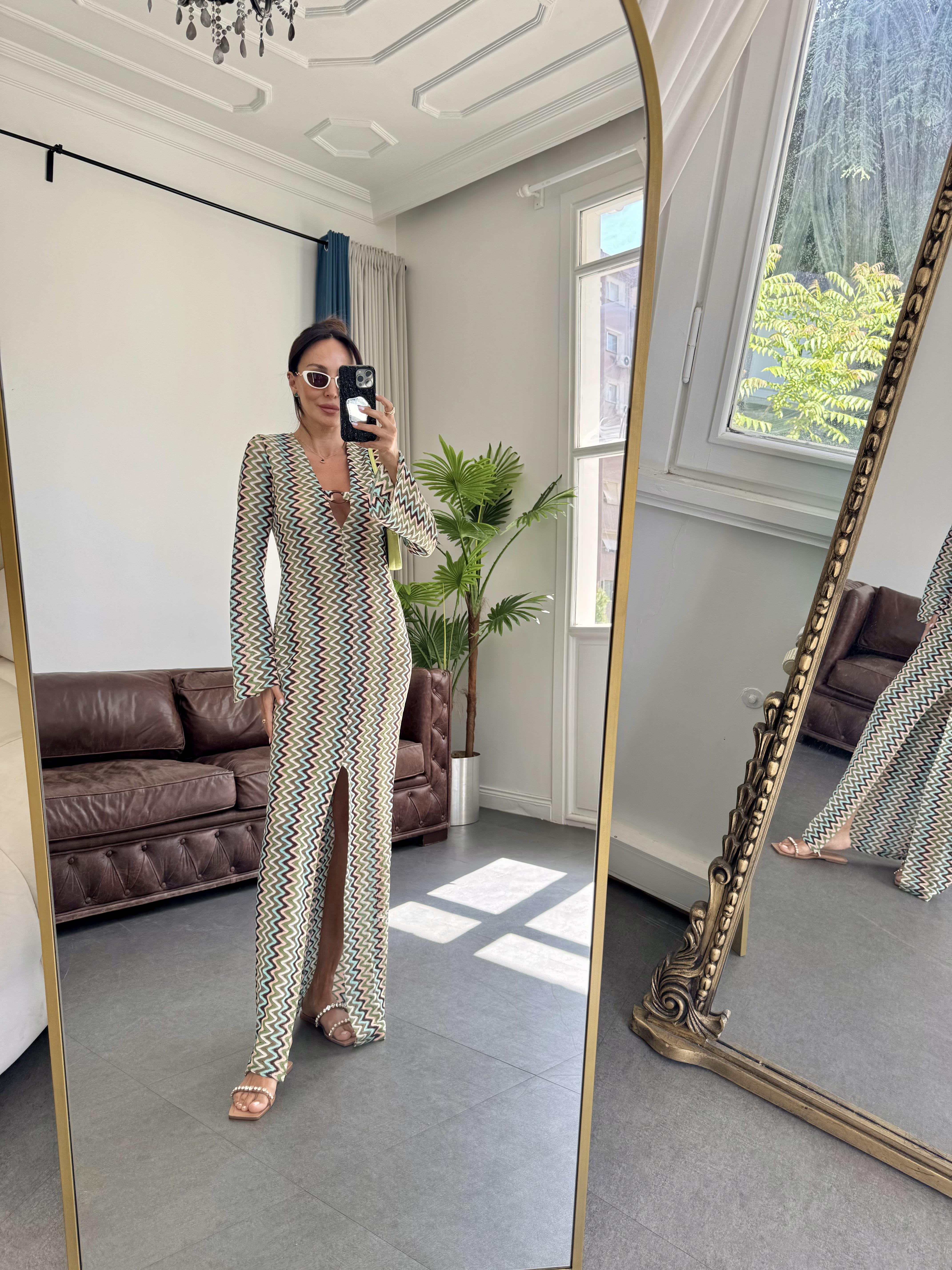 Yeşil Renkli File Elbise