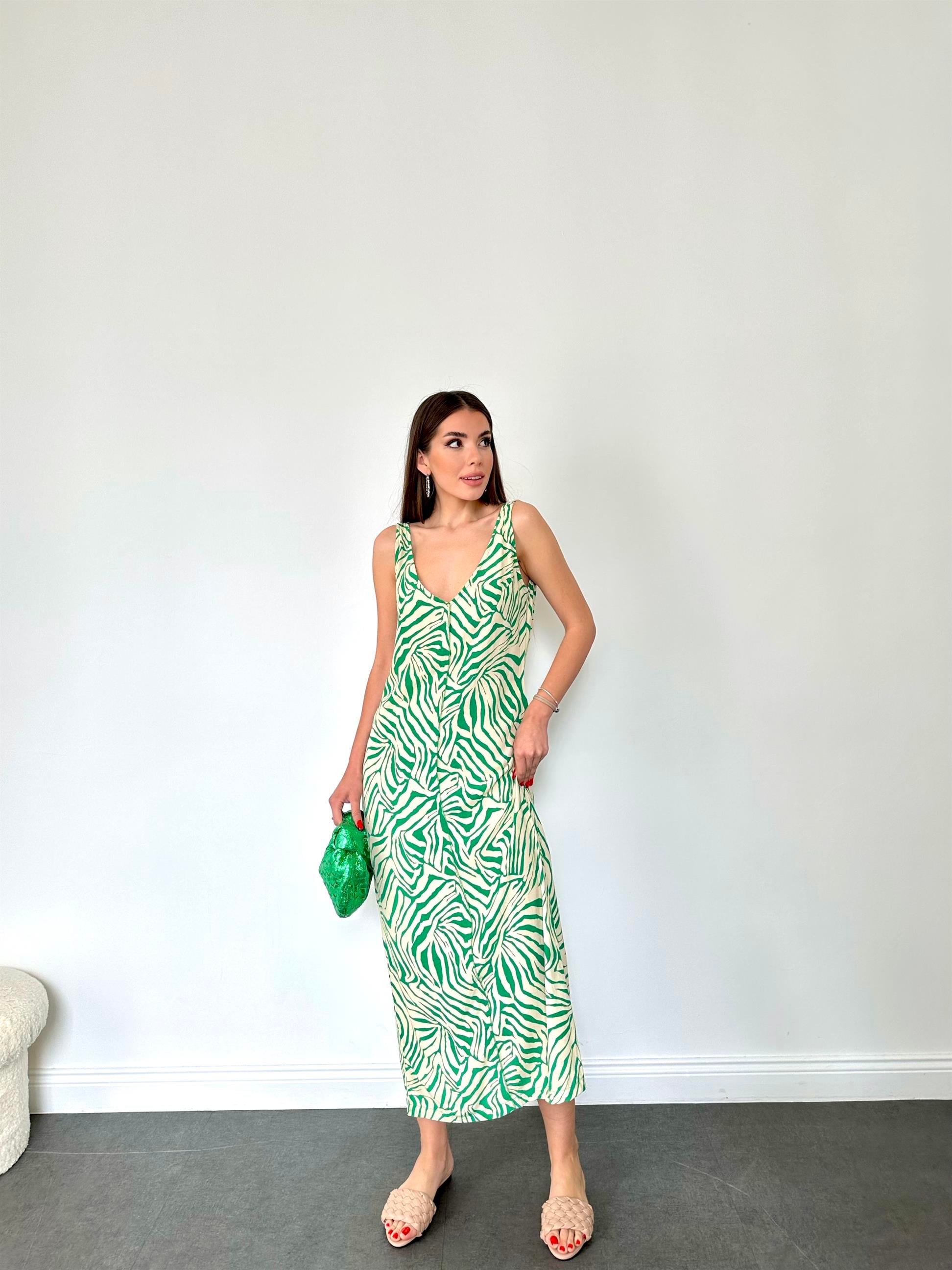 Yeşil Zebra Kadın Elbise