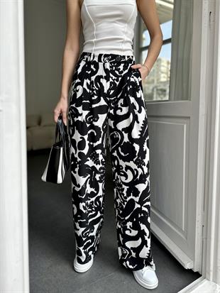 Desenli Kadın Pantolon Siyah-Beyaz-Bolesa Suadiye