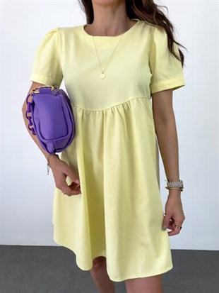 Sarı  Sırt Bağlama Detay Koton Mini Elbise