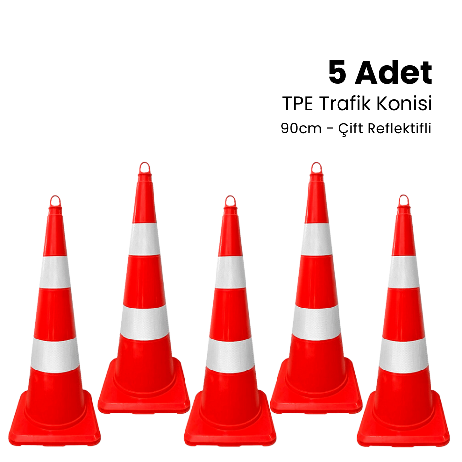 5 Adet TPE Trafik Konisi 90 cm Çift Reflektifli Trafik Dubası Seti