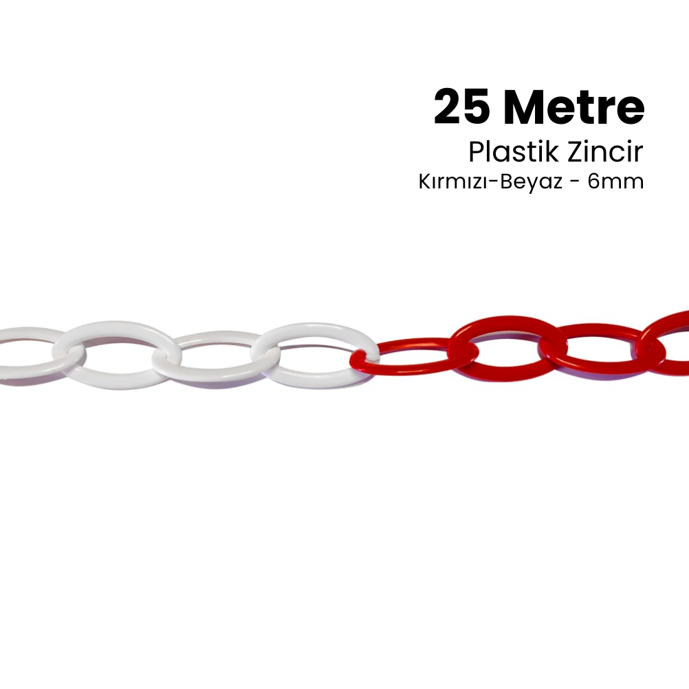 Plastik Zincir 6mm Kırmızı-Beyaz 25 m