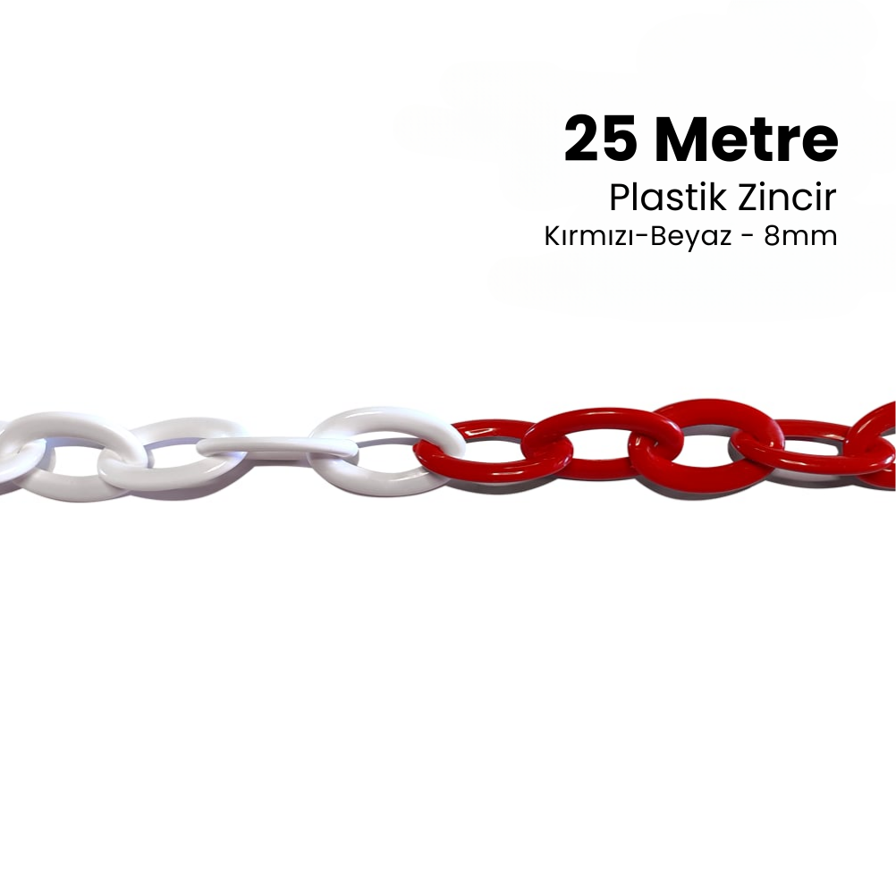 Plastik Zincir 8mm Kırmızı-Beyaz 25 m
