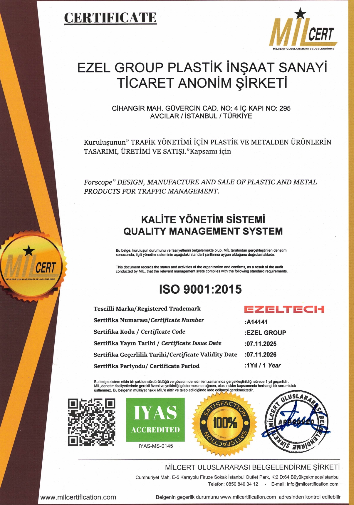 ISO 9001 Sertifikası