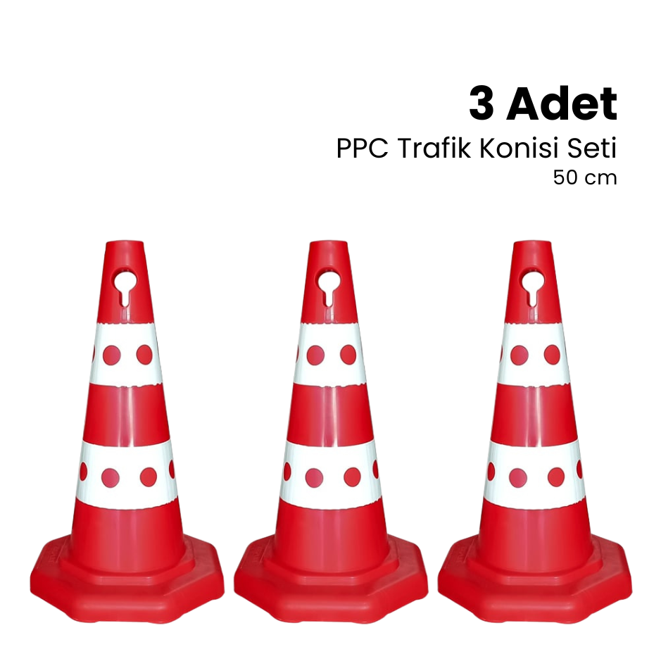 3 Adet PPC Trafik Konisi 50 cm Trafik Dubası Seti