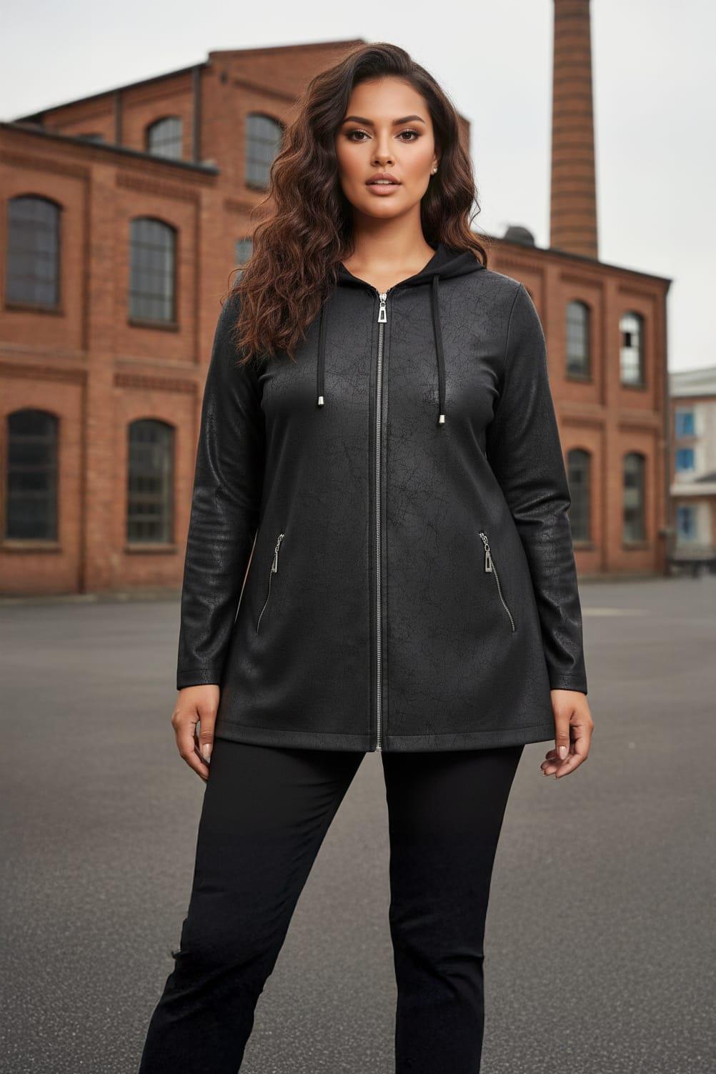 Büyük Beden Deri Görünümlü Örme Ceket