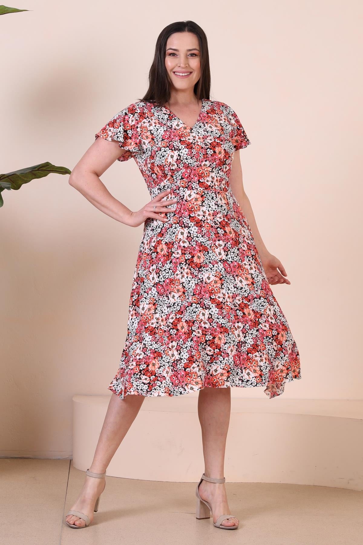 Büyük Beden Çiçek Desenli Elbise