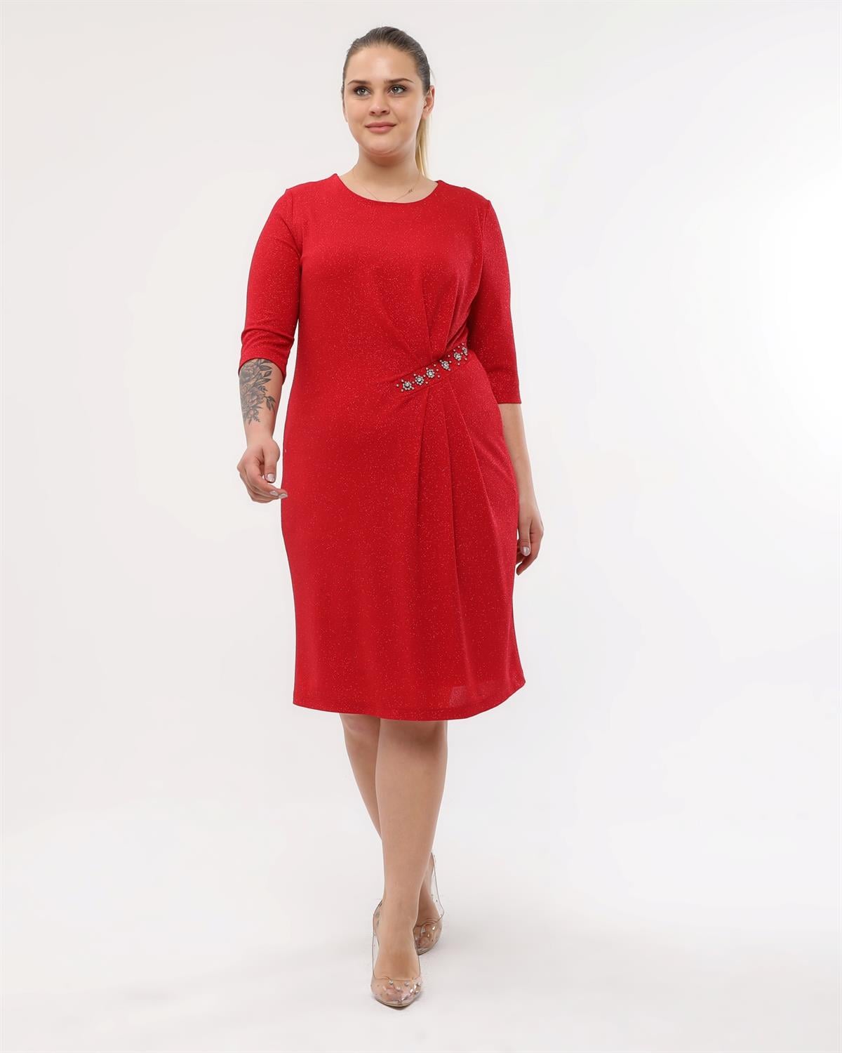 Büyük Beden Taş Detaylı  Abiye Elbise 