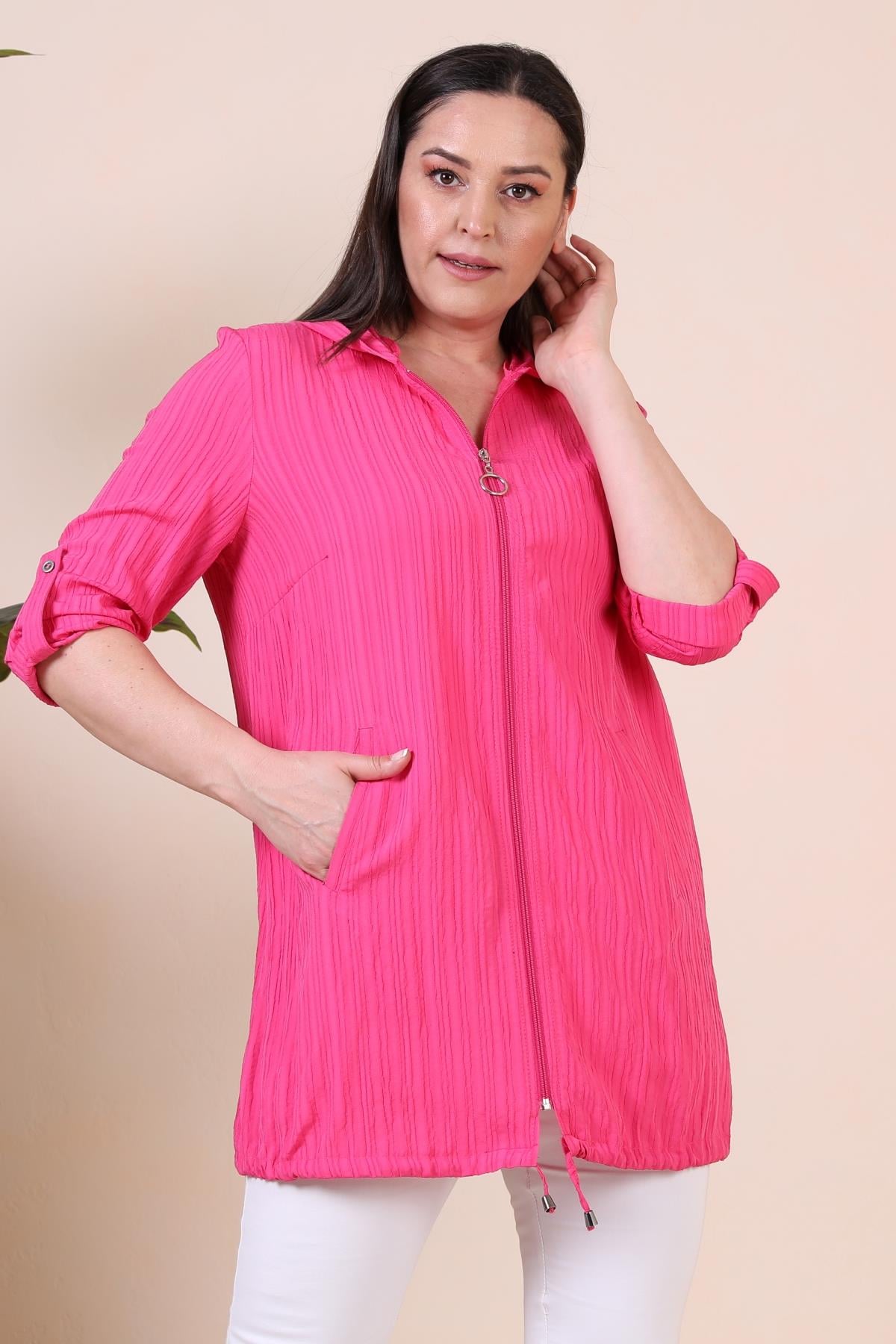 büyük beden kapüşonlu ceket