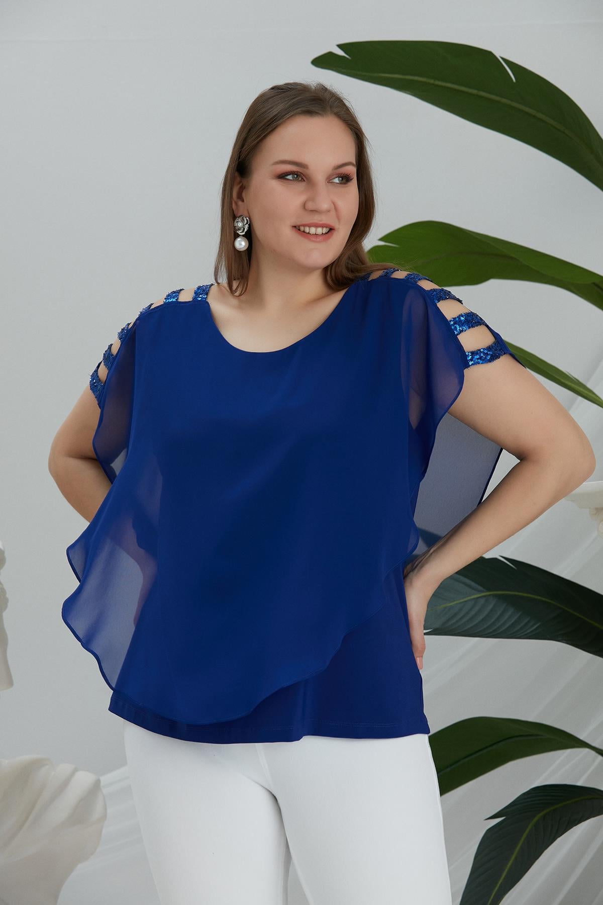 Büyük Beden Abiye Şifon Bluz