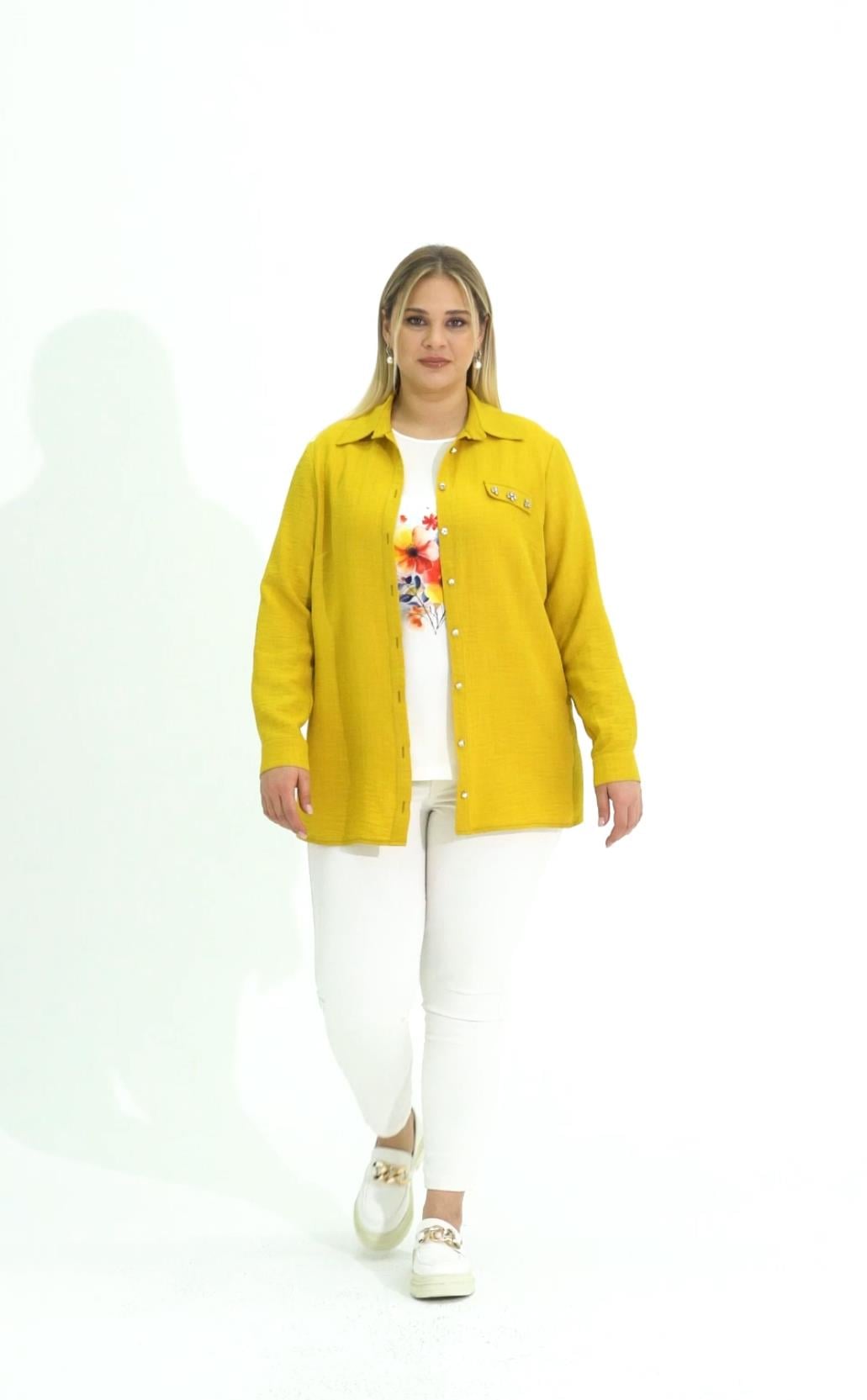 BÜYÜK BEDEN CEBİ TAŞLI İÇİ BLUZLU GÖMLEK