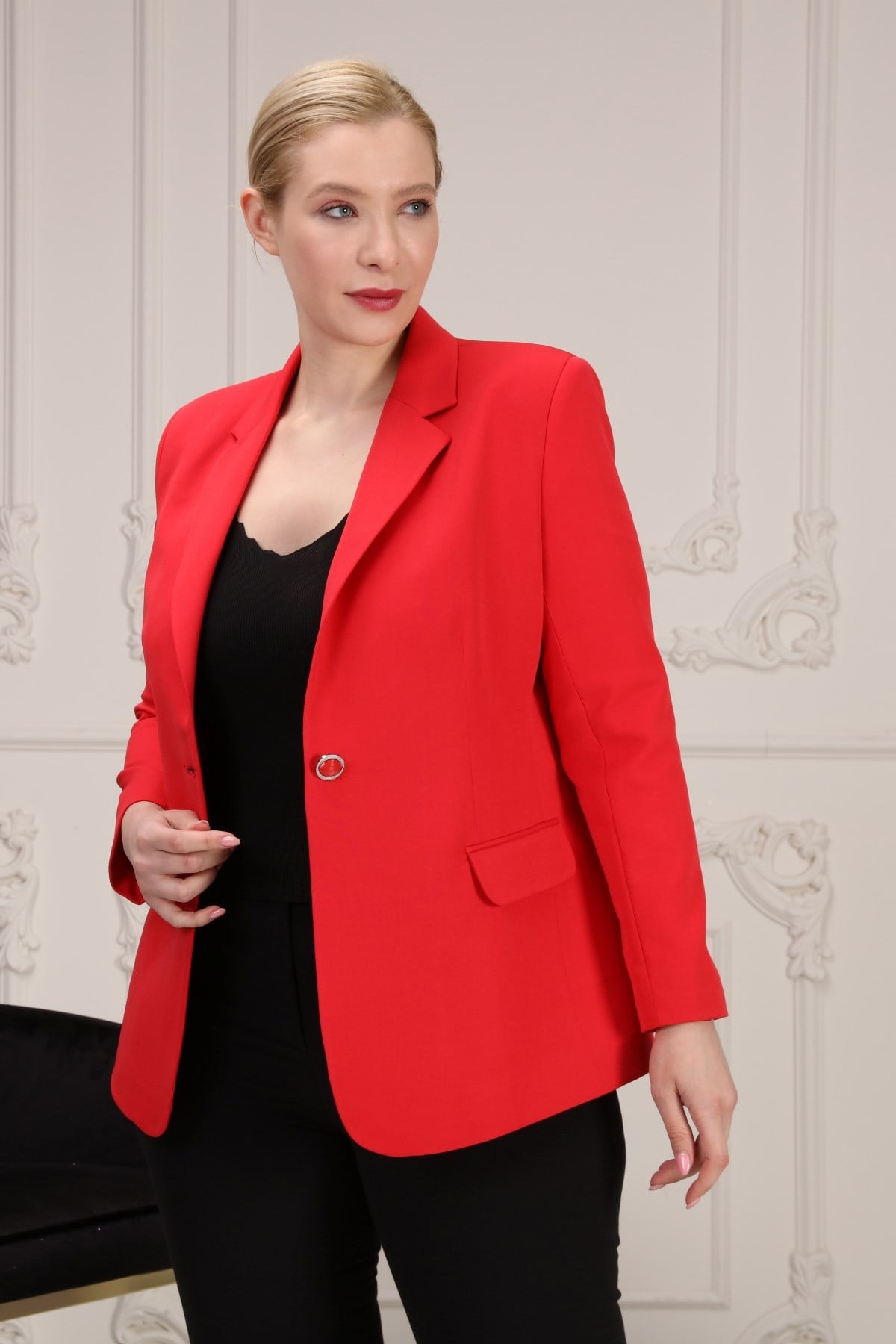 Büyük beden tek düğme blazer ceket