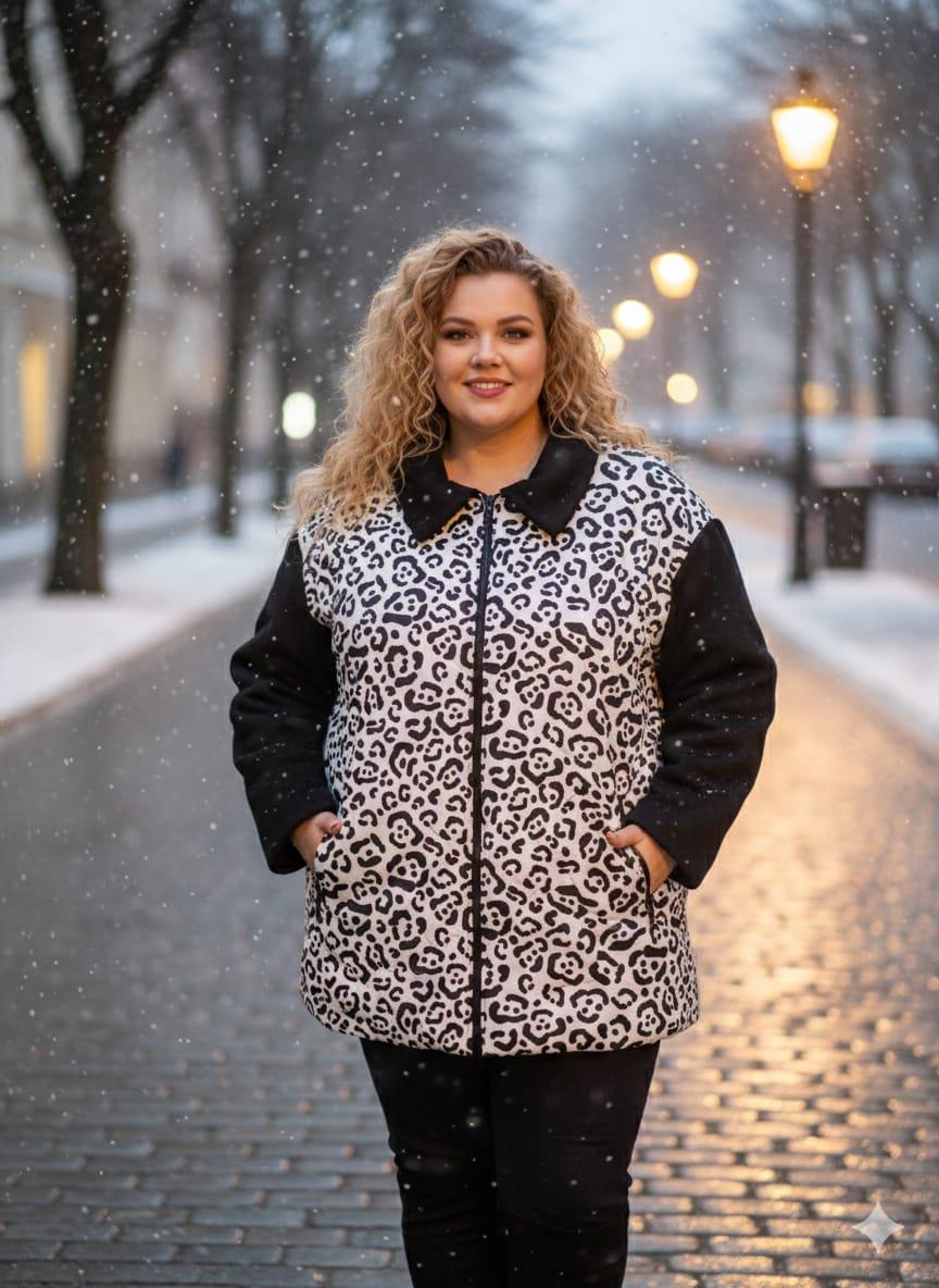 Büyük Beden Leopar Desenli Kaban