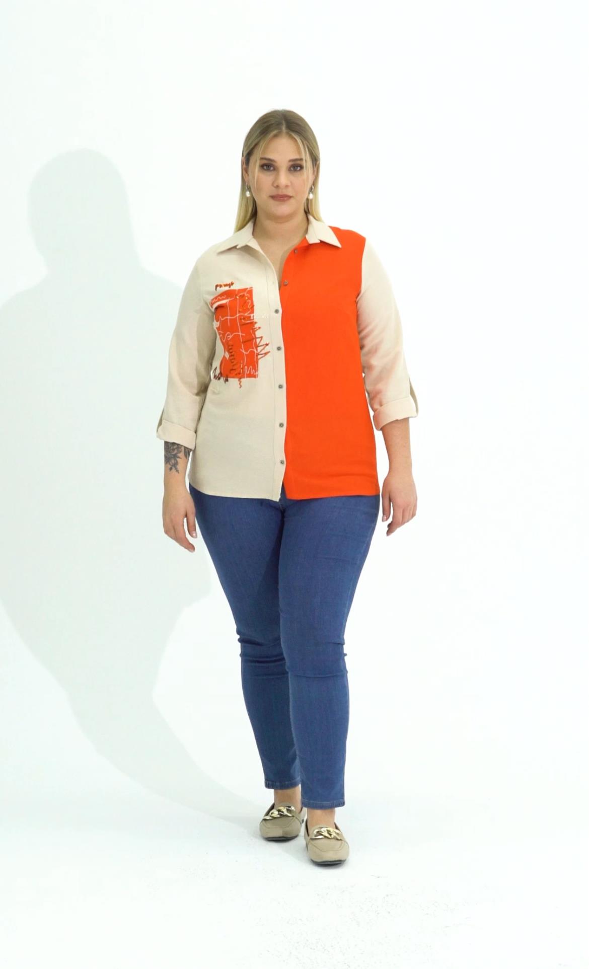 BÜYÜK BEDEN  İŞLEMELİ GÖMLEK