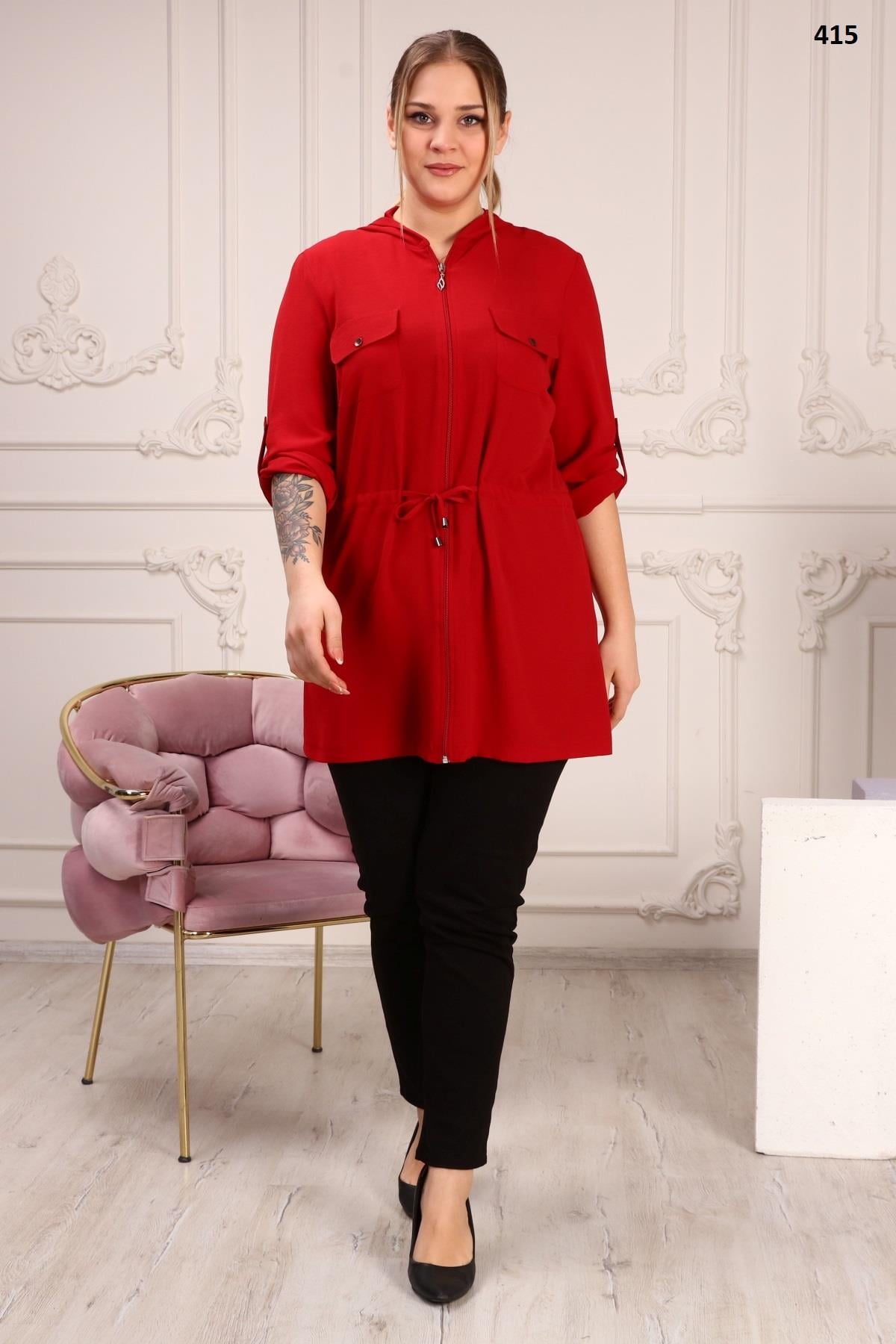 Büyük Beden Kapüşonlu  Tunik